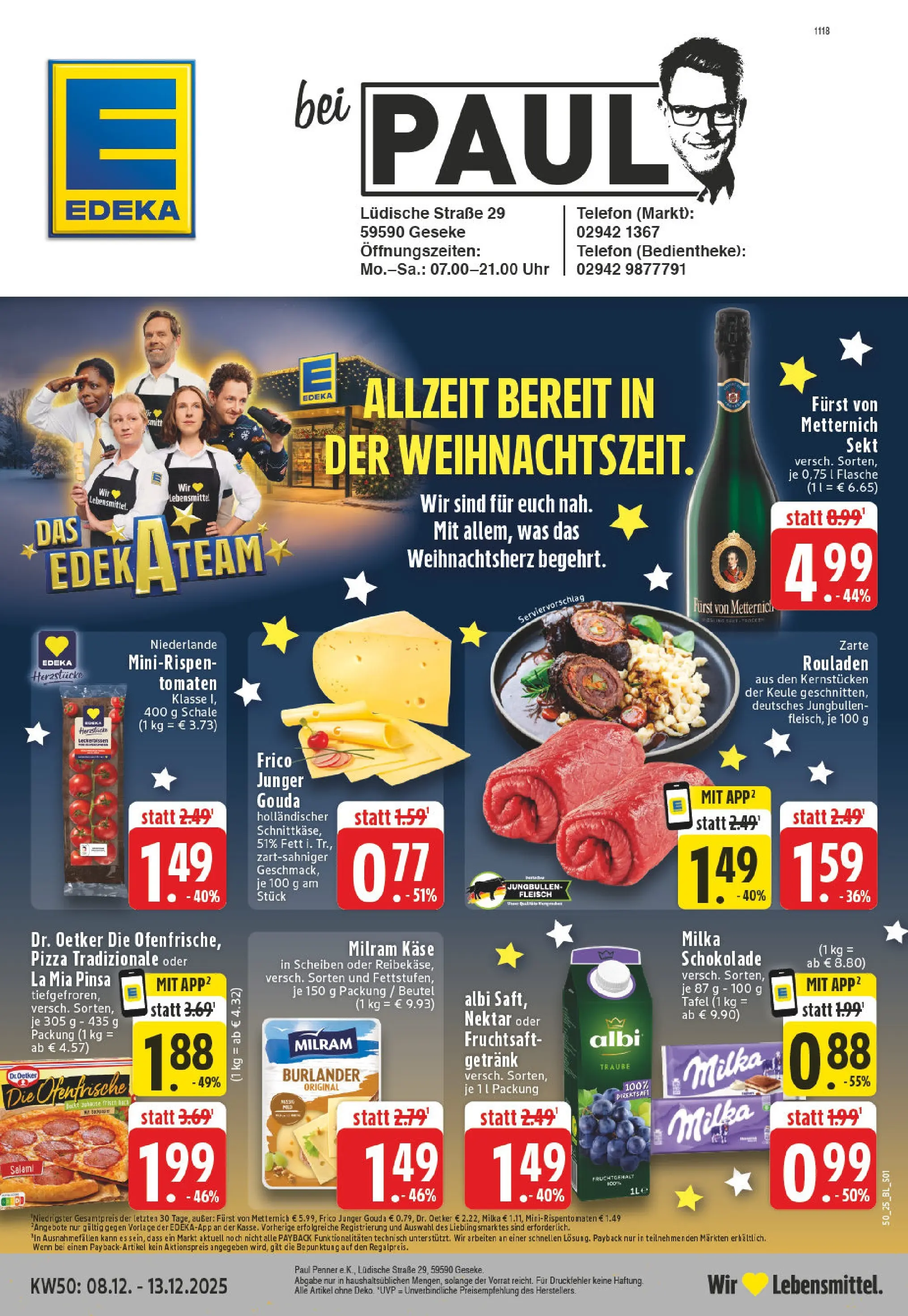 Edeka prospekt Geseke	 (ab 07.12.2025) » Angebote Online | Seite: 1 | Produkte: Milka schokolade, Pizza, Fruchtsaft, Uhr