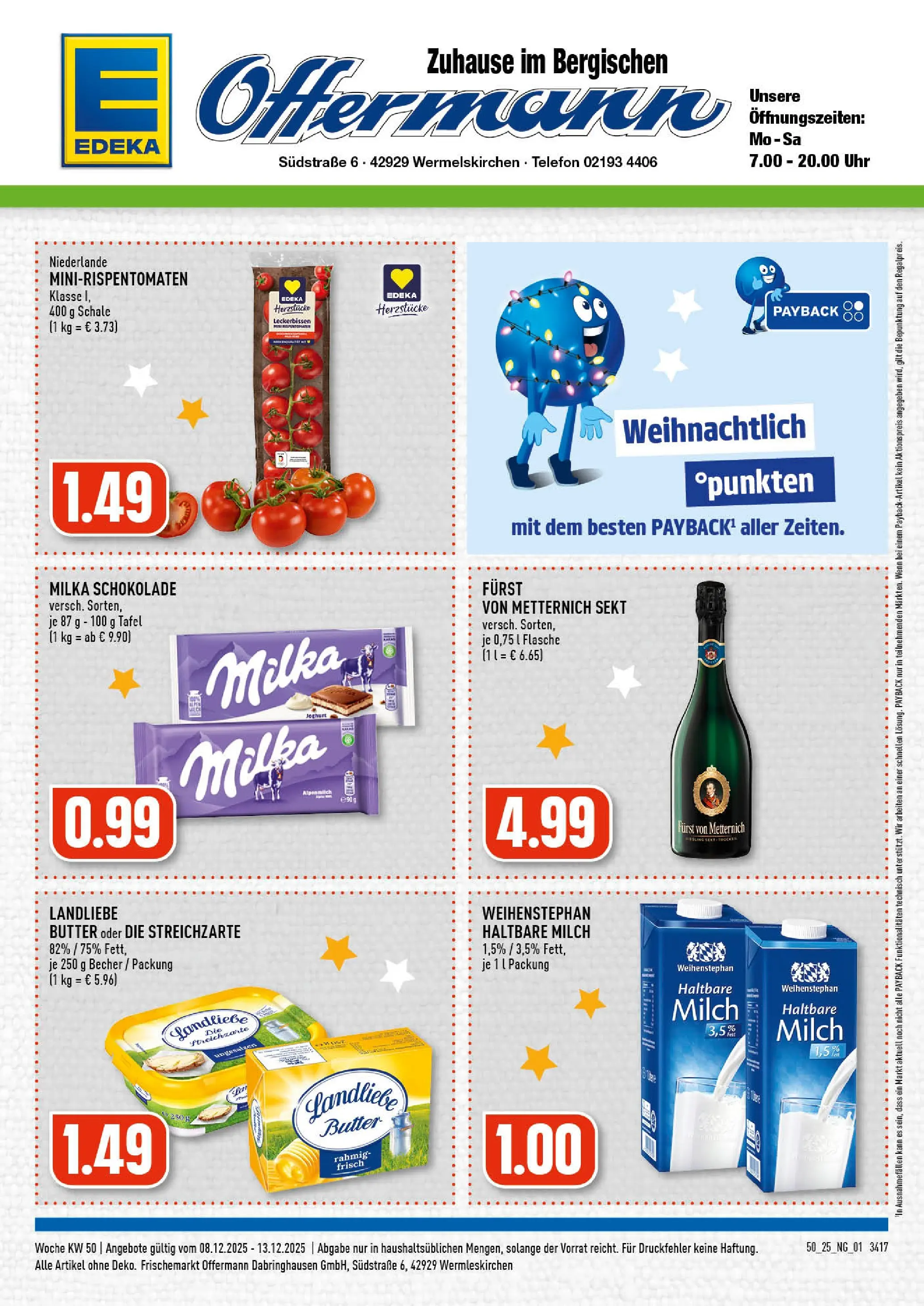 Edeka prospekt Wermelskirchen	 (ab 07.12.2025) » Angebote Online | Seite: 1 | Produkte: Milka schokolade, Haltbare milch, Landliebe butter, Uhr