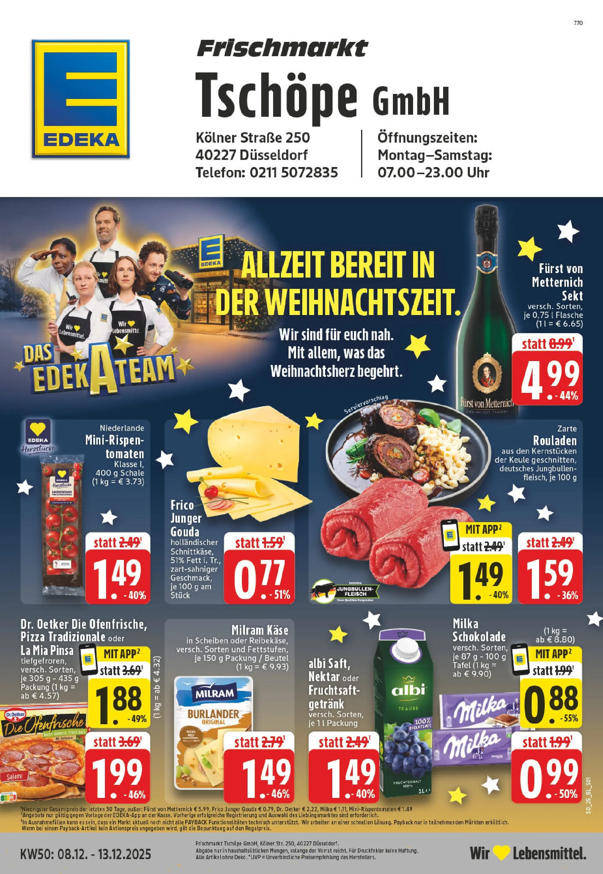 Edeka prospekt Düsseldorf	 (ab 07.12.2025) » Angebote Online | Seite: 1 | Produkte: Schokolade, Milka schokolade, Tomaten, Salami