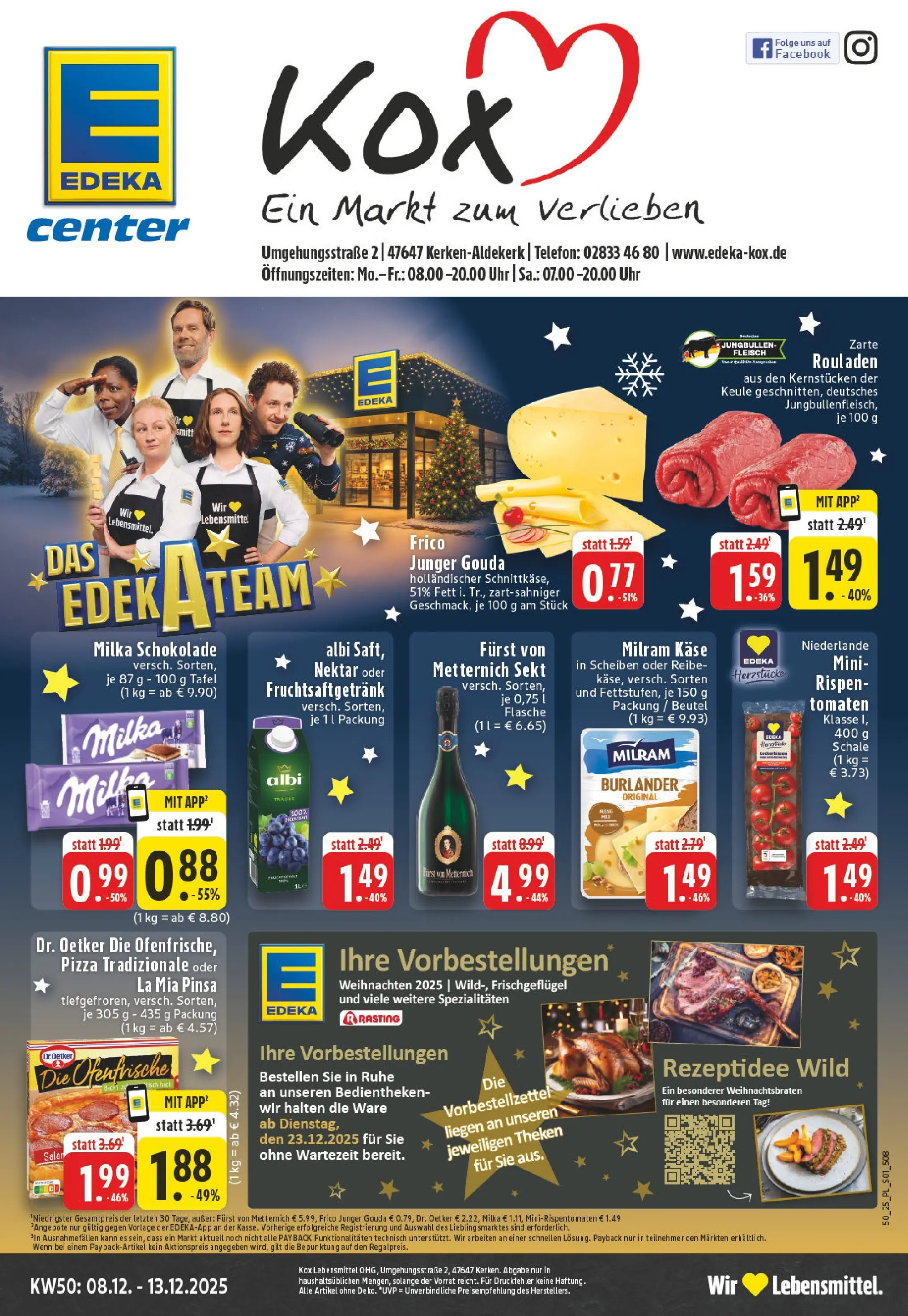 Edeka prospekt Kerken-Aldekerk	 (ab 07.12.2025) » Angebote Online | Seite: 1 | Produkte: Milka schokolade, Tomaten, Milram, Uhr