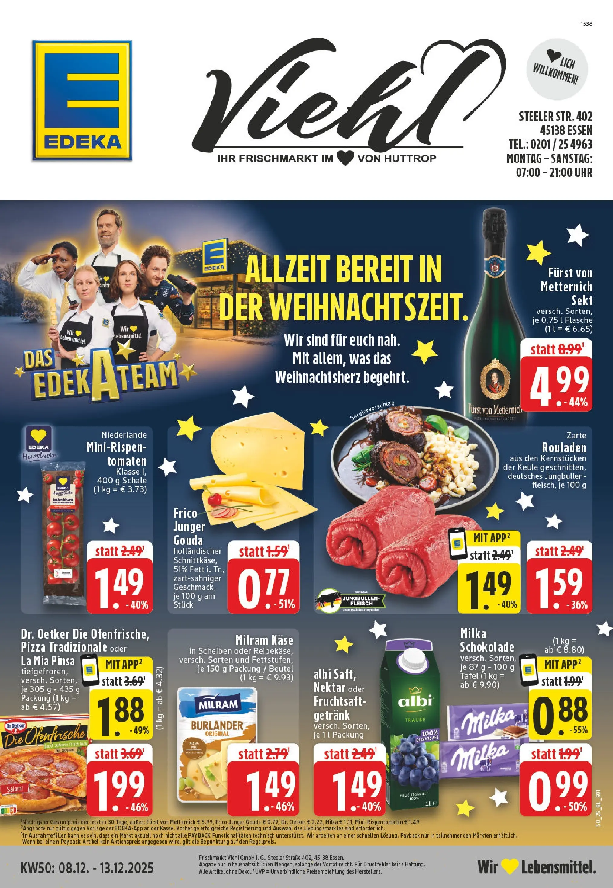 Edeka prospekt Essen	 (ab 08.12.2025) » Angebote Online | Seite: 1 | Produkte: Furst von metternich, Schokolade, Milram, Fleisch