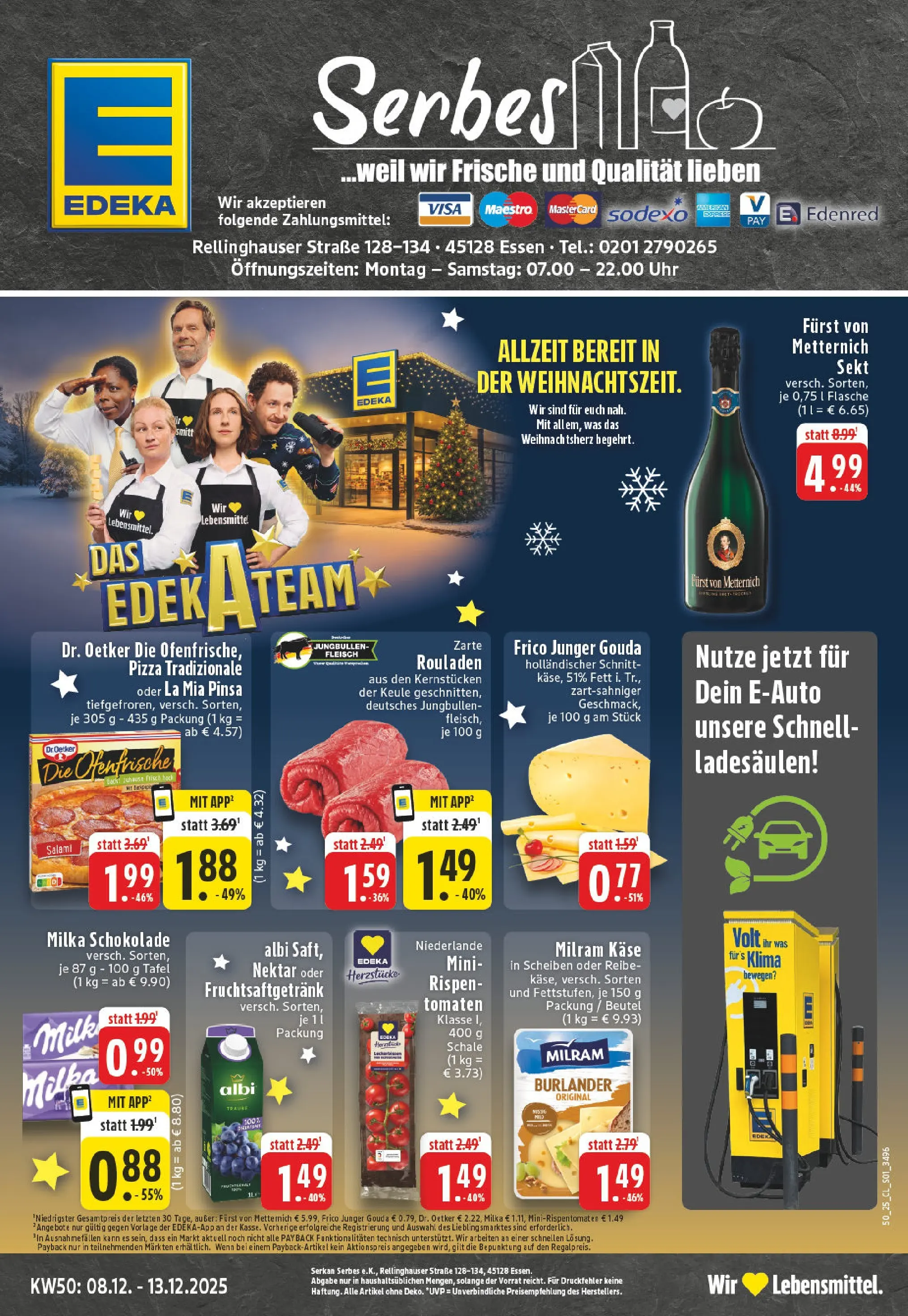 Edeka prospekt Essen	 (ab 08.12.2025) » Angebote Online | Seite: 1 | Produkte: Milka schokolade, Sekt, Fisch, Pizza