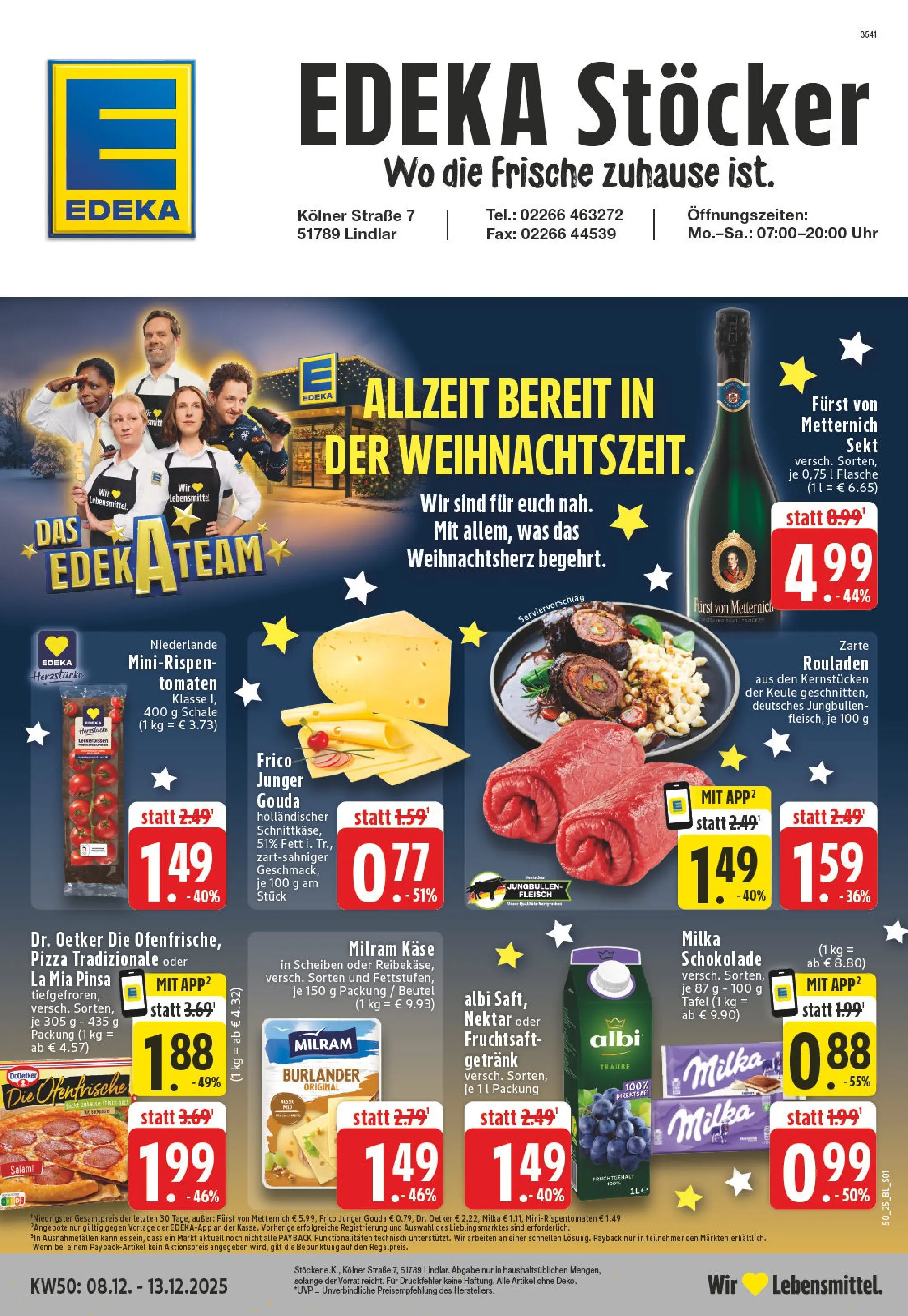 Edeka prospekt Lindlar	 (ab 07.12.2025) » Angebote Online | Seite: 1 | Produkte: Milka schokolade, Tomaten, Milram, Uhr