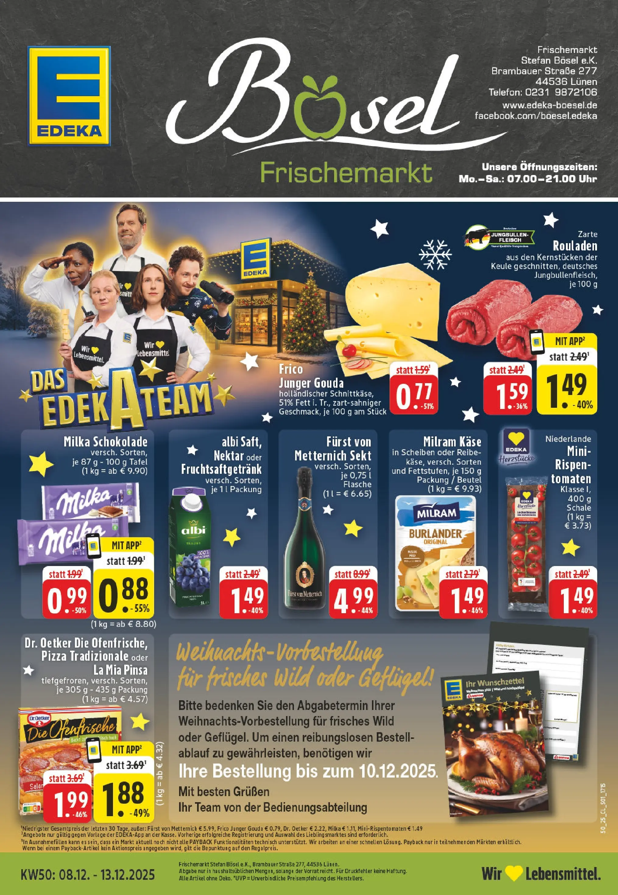 Edeka prospekt Lünen-Brambauer	 (ab 07.12.2025) » Angebote Online | Seite: 1 | Produkte: Furst von metternich, Pizza, Fleisch, Uhr