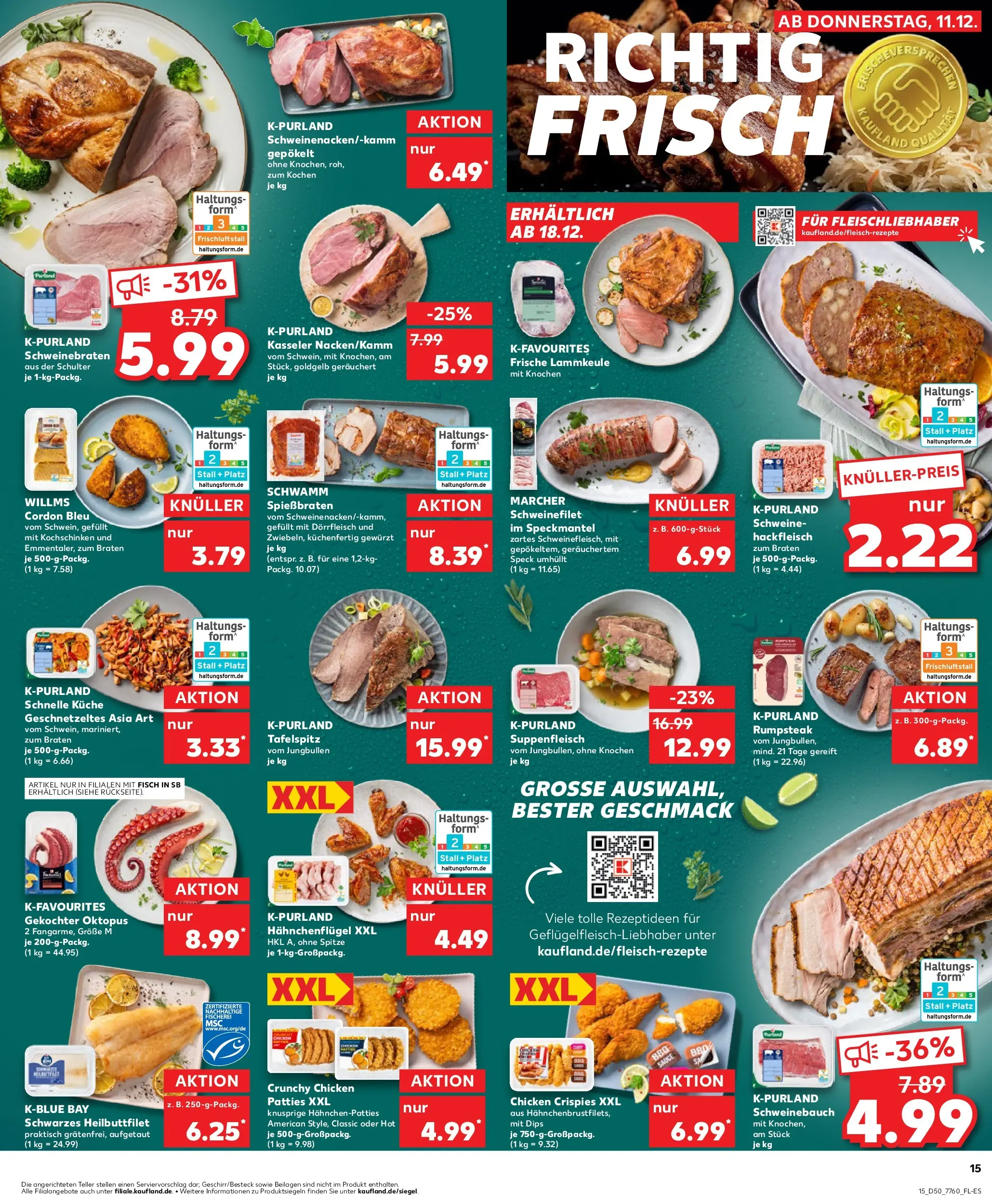 Prospekt Kaufland ab 11.12.2025 » Angebote Online zum Blättern | Seite: 15 | Produkte: Lammkeule, Tafelspitz, Schweinefilet, Fisch