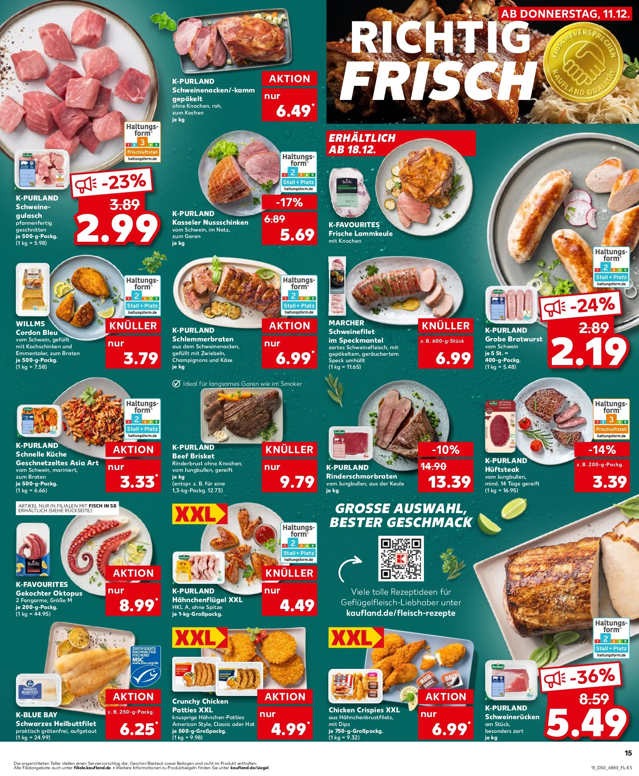 Prospekt Kaufland ab 11.12.2025 » Angebote Online zum Blättern | Seite: 15 | Produkte: Bratwurst, Schweinefilet, Gulasch, Schweinerucken