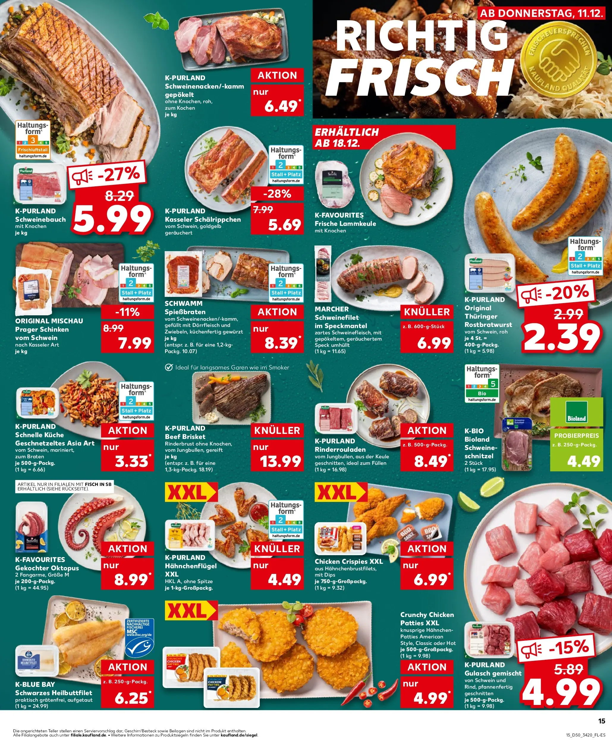 Prospekt Kaufland ab 11.12.2025 » Angebote Online zum Blättern | Seite: 15 | Produkte: Lammkeule, Hahnchen, Schweinebauch, Schweinefilet