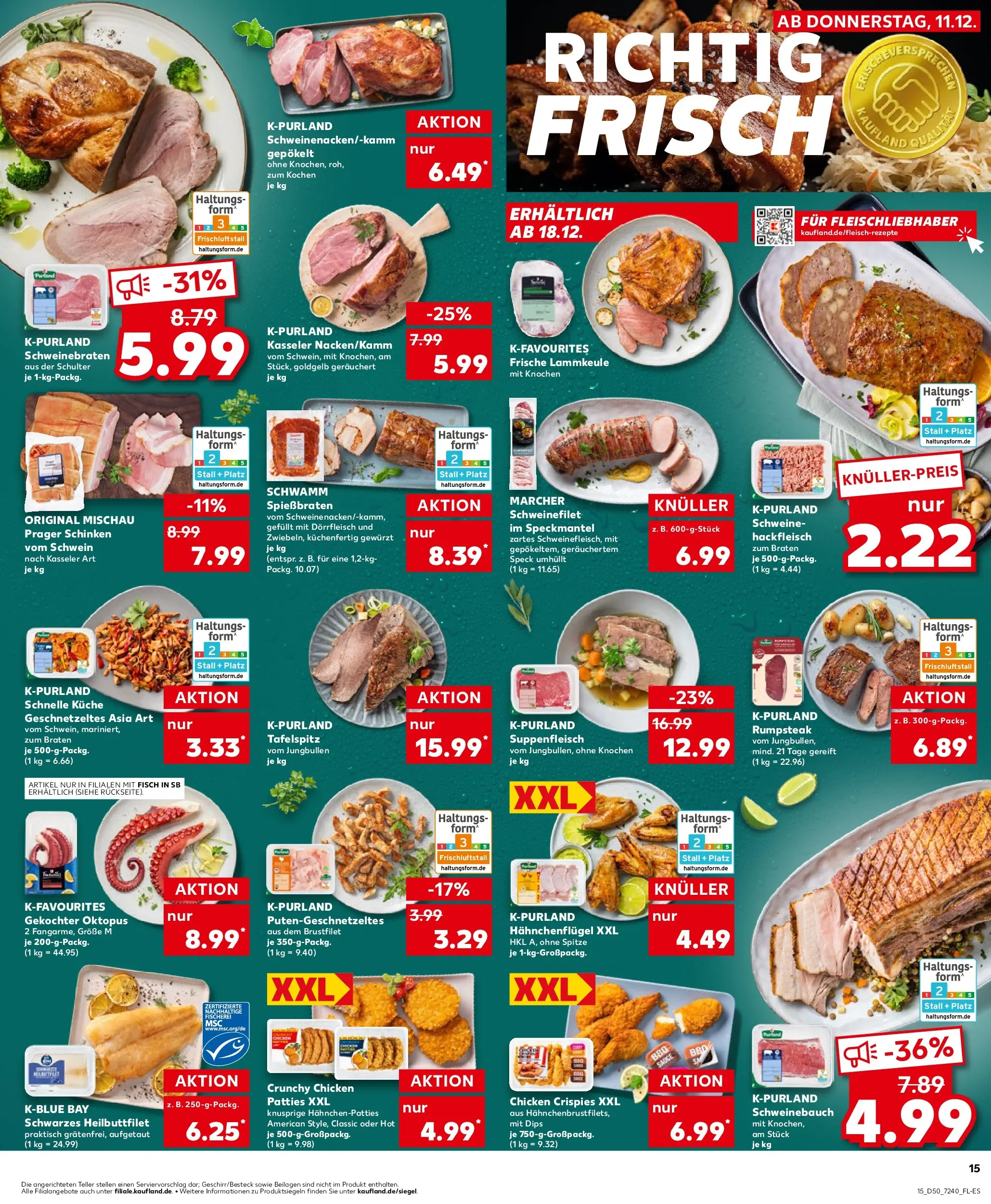 Prospekt Kaufland ab 11.12.2025 » Angebote Online zum Blättern | Seite: 15 | Produkte: Lammkeule, Tafelspitz, Küche, Hackfleisch