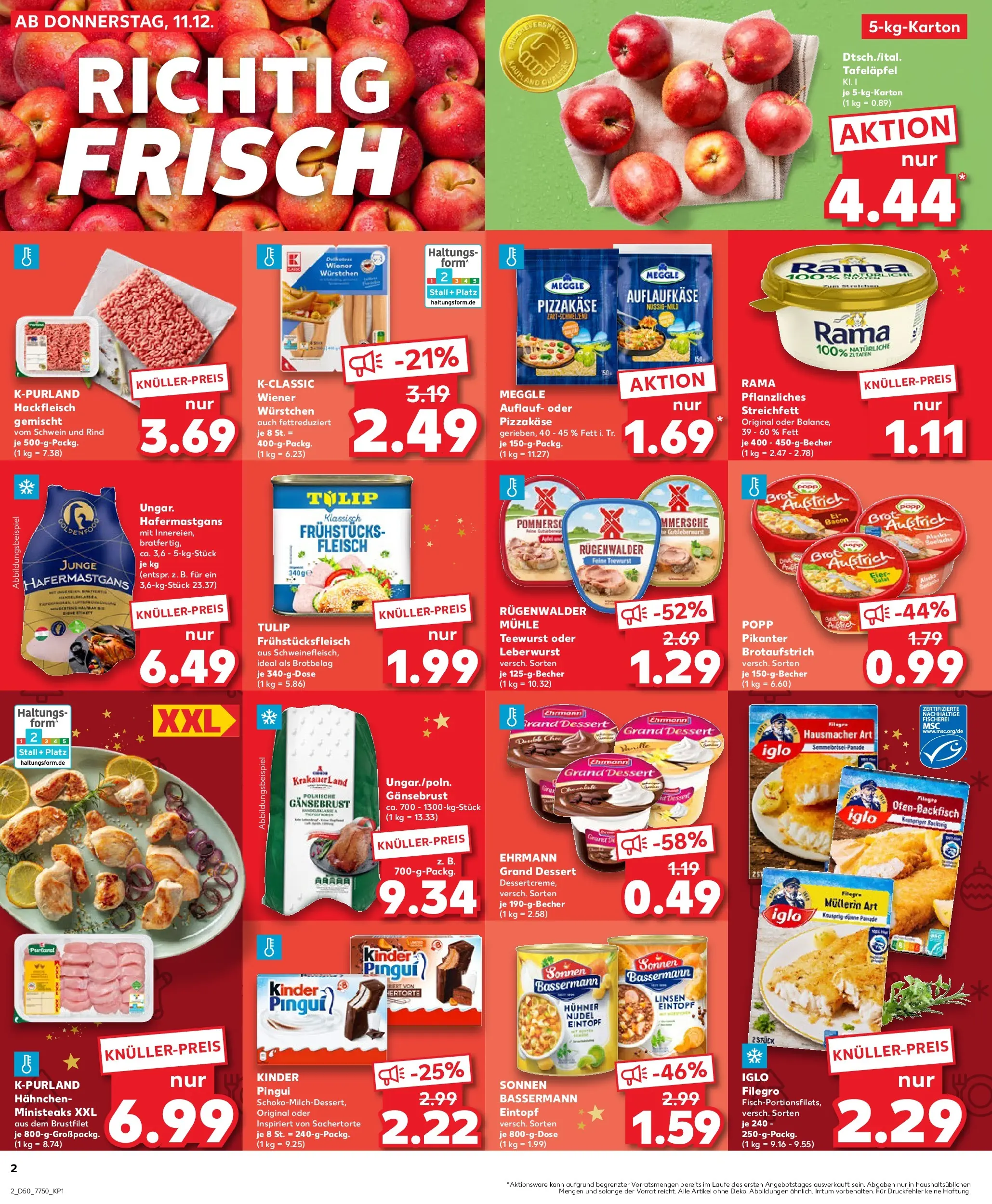 Prospekt Kaufland ab 11.12.2025 » Angebote Online zum Blättern | Seite: 2 | Produkte: Hahnchen, Wiener wurstchen, Eier, Iglo