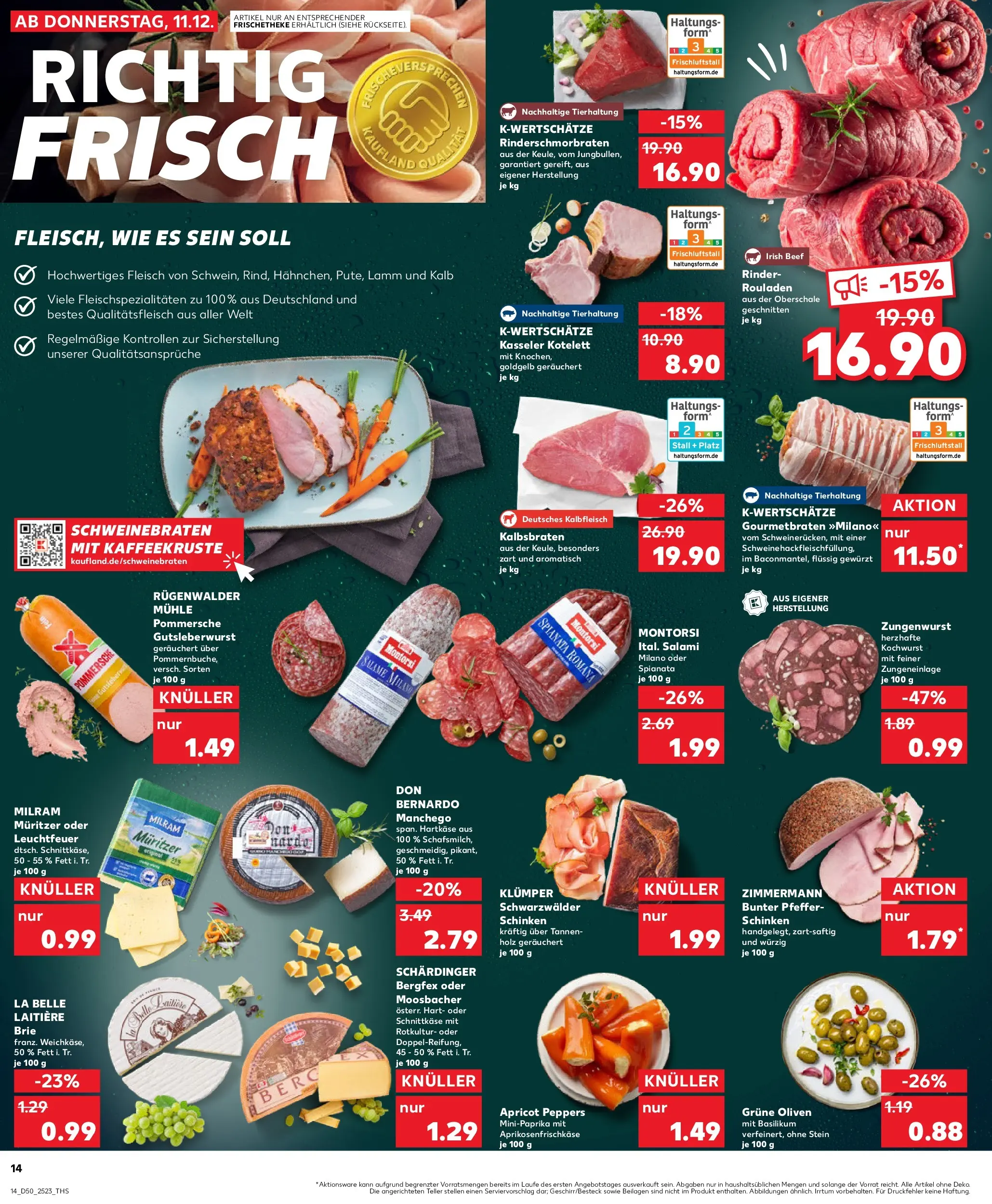 Prospekt Kaufland ab 11.12.2025 » Angebote Online zum Blättern | Seite: 14 | Produkte: Milram, Salami, Schinken, Fleisch