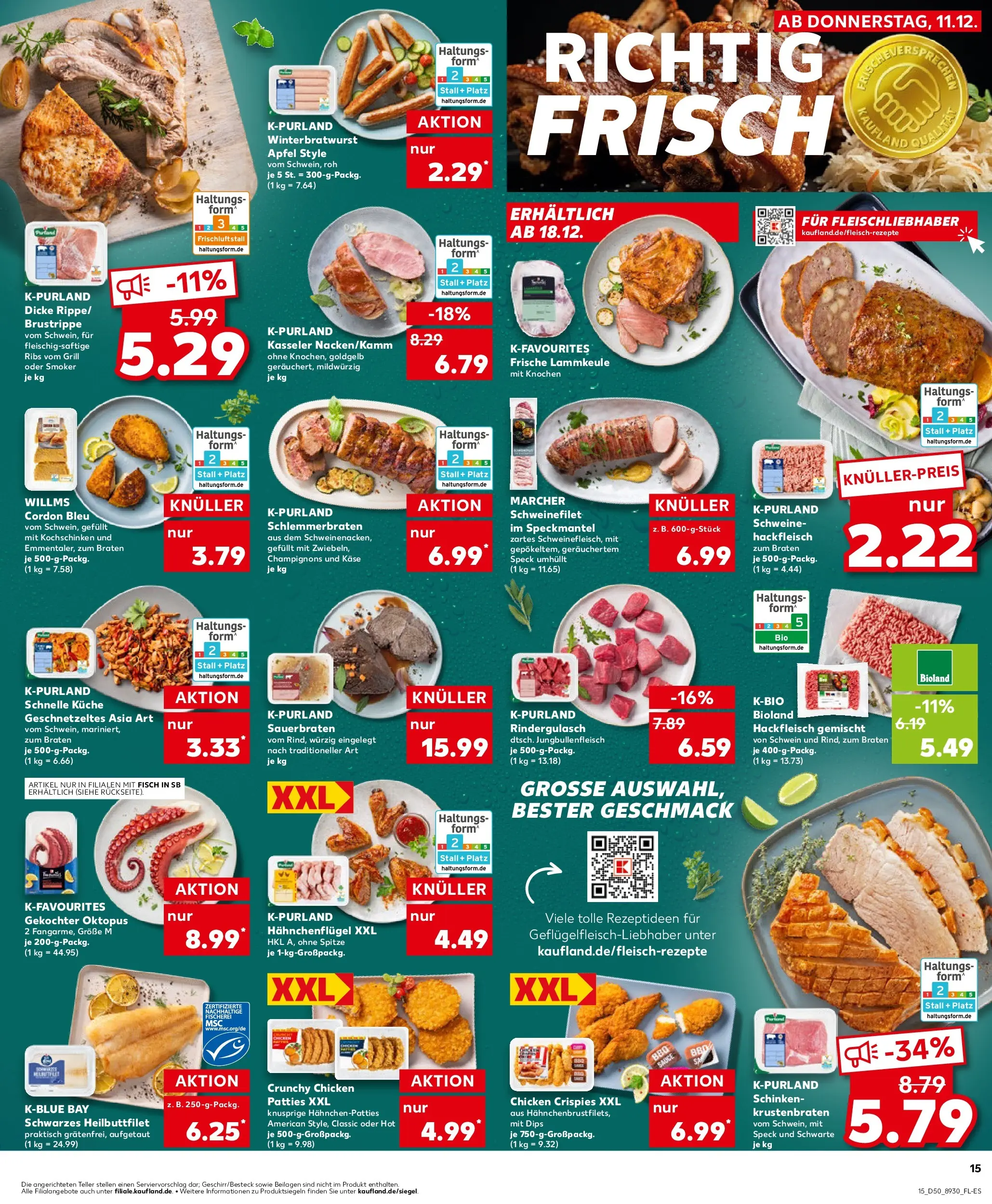 Prospekt Kaufland ab 11.12.2025 » Angebote Online zum Blättern | Seite: 15 | Produkte: Lammkeule, Käse, Küche, Krustenbraten