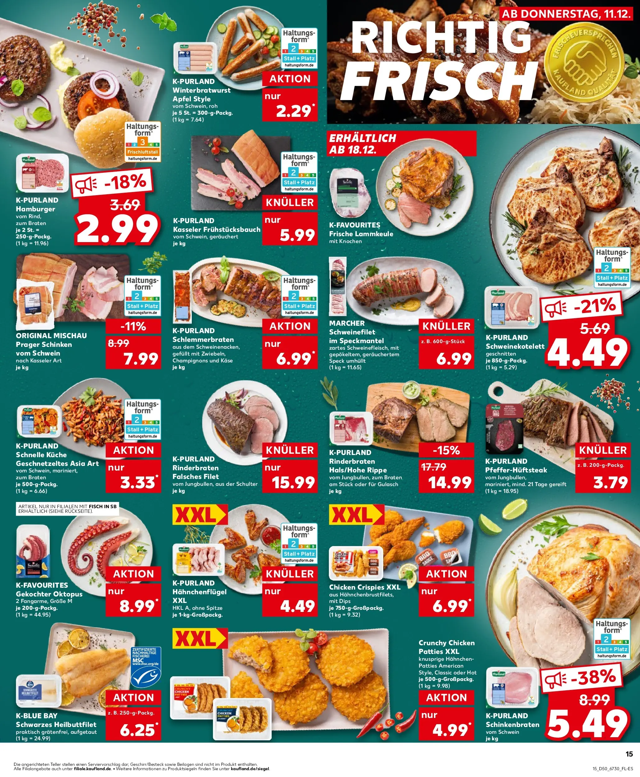 Prospekt Kaufland ab 11.12.2025 » Angebote Online zum Blättern | Seite: 15 | Produkte: Rinderbraten, Lammkeule, Äpfel, Schinken