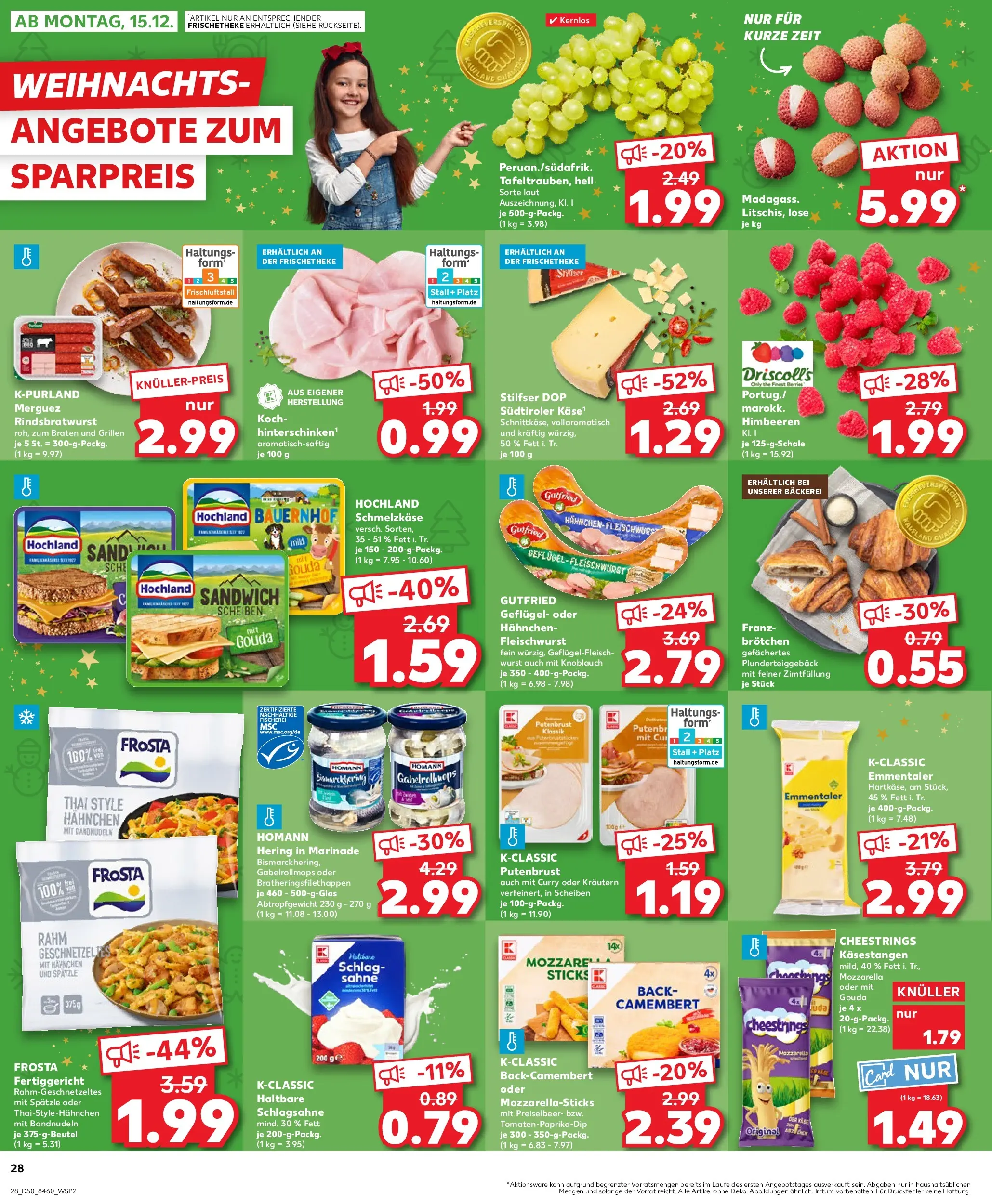 Prospekt Kaufland ab 10.12.2025 » Angebote Online zum Blättern | Seite: 28 | Produkte: Schlagsahne, Mozzarella, Frosta, Knoblauch