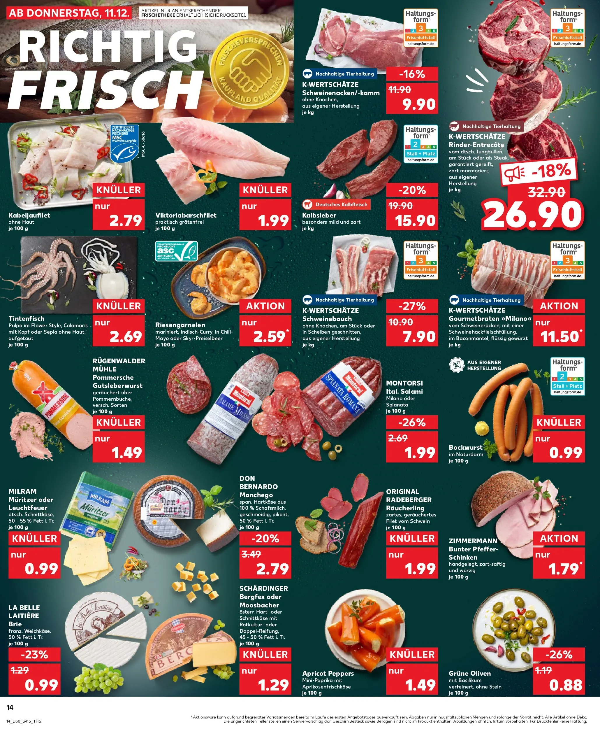 Prospekt Kaufland ab 11.12.2025 » Angebote Online zum Blättern | Seite: 14 | Produkte: Bockwurst, Schweinebauch, Entrecote, Pfeffer