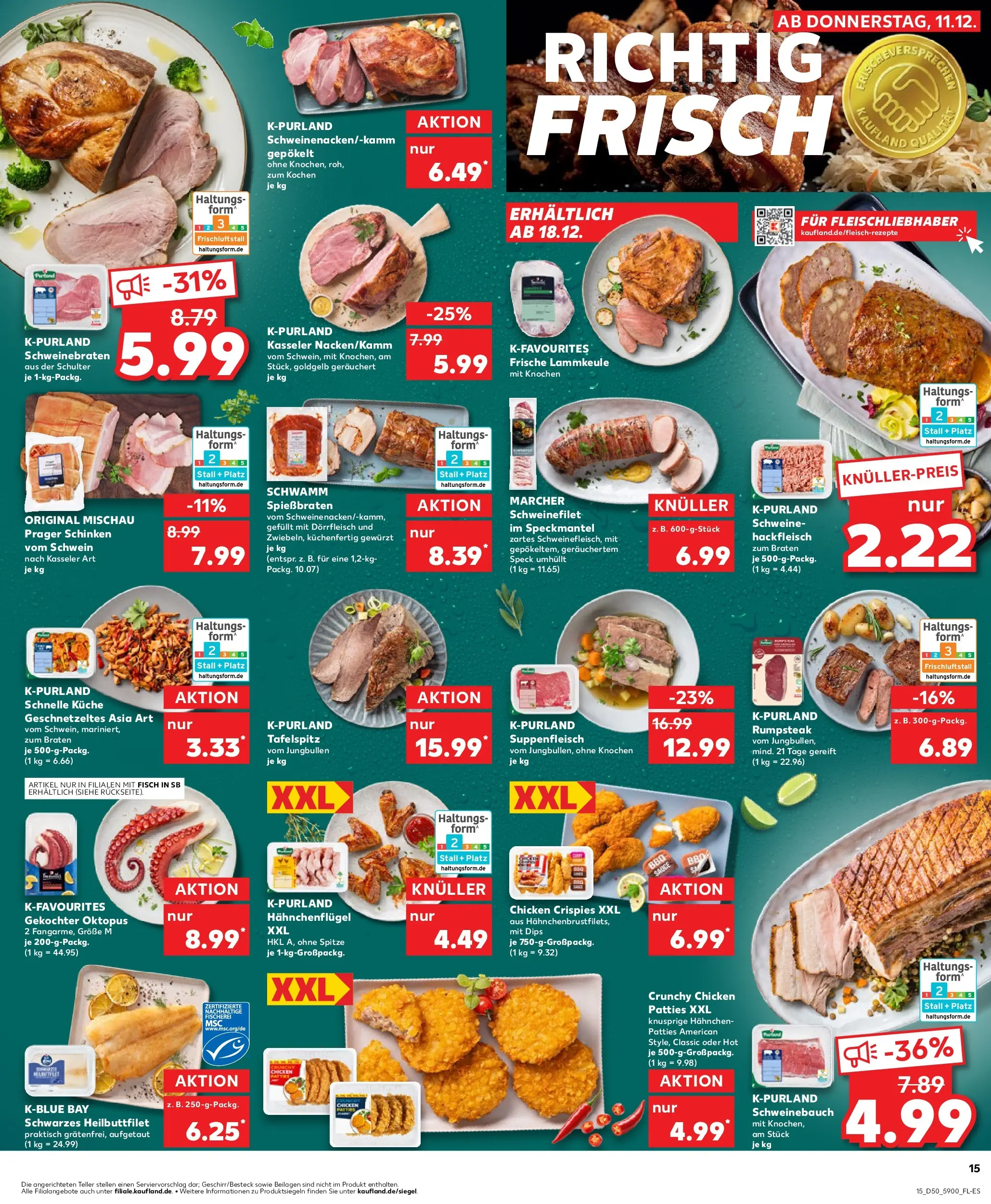 Prospekt Kaufland ab 11.12.2025 » Angebote Online zum Blättern | Seite: 15 | Produkte: Rumpsteak, Hahnchen, Schweinebauch, Küche