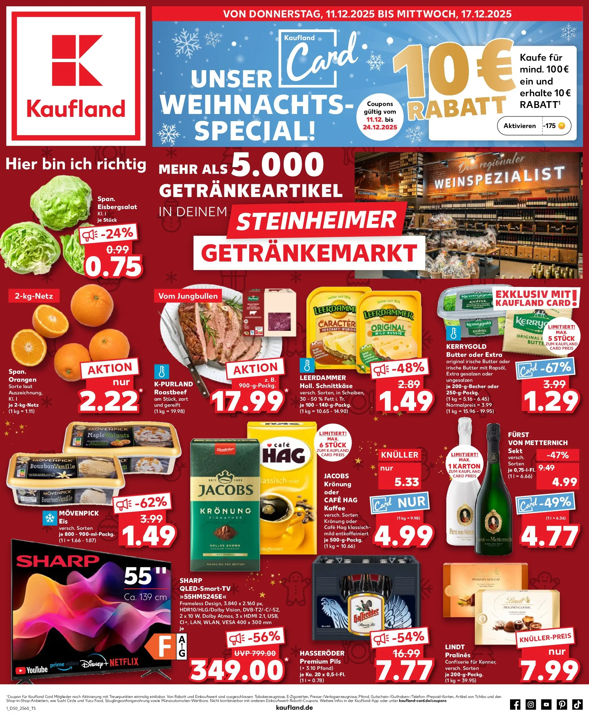 Prospekt Kaufland ab 11.12.2025 » Angebote Online zum Blättern | Seite: 1 | Produkte: Pils, Smart TV, Roastbeef, Lindt