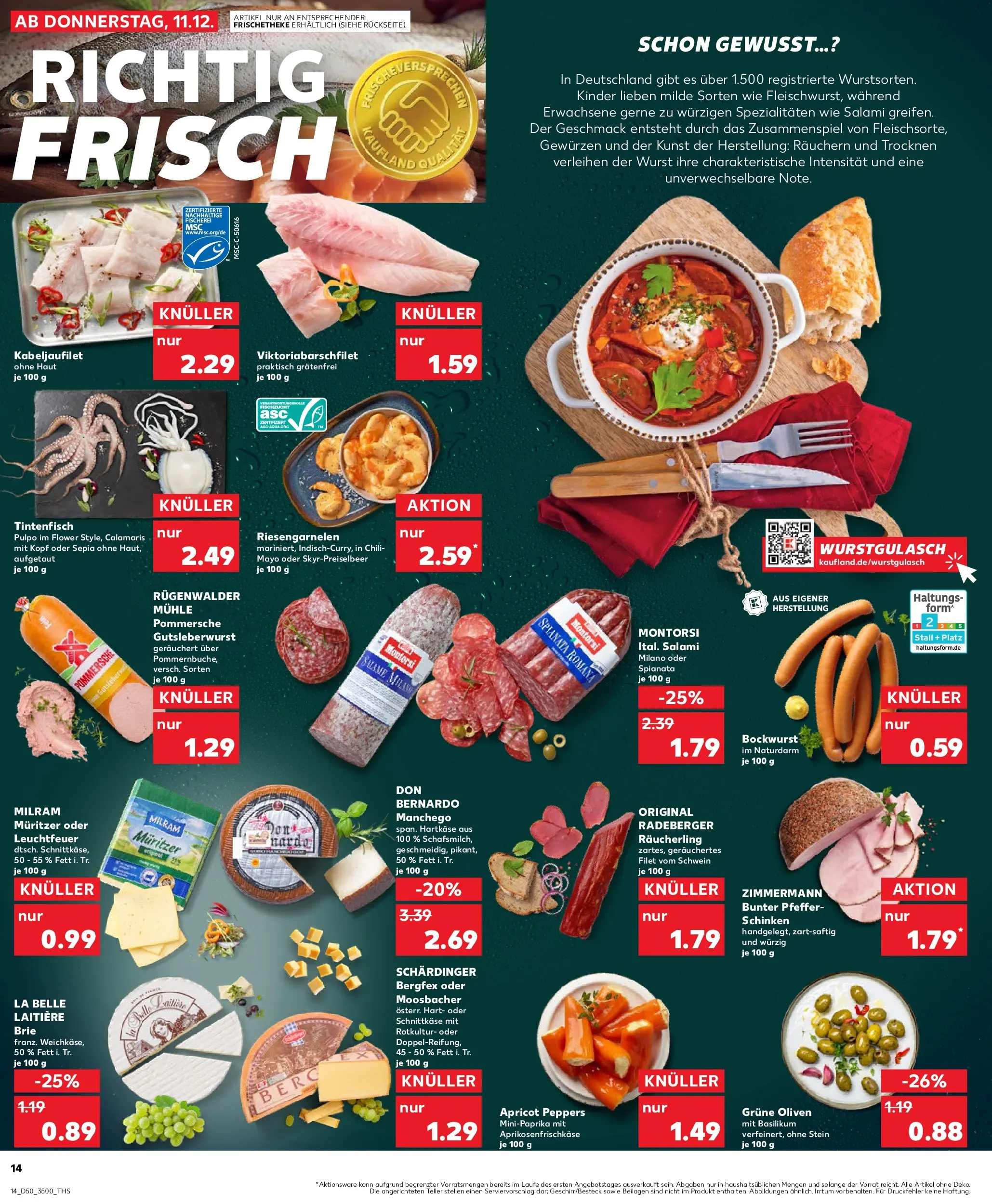 Prospekt Kaufland ab 11.12.2025 » Angebote Online zum Blättern | Seite: 14 | Produkte: Tintenfisch, Milram, Pfeffer, Salami