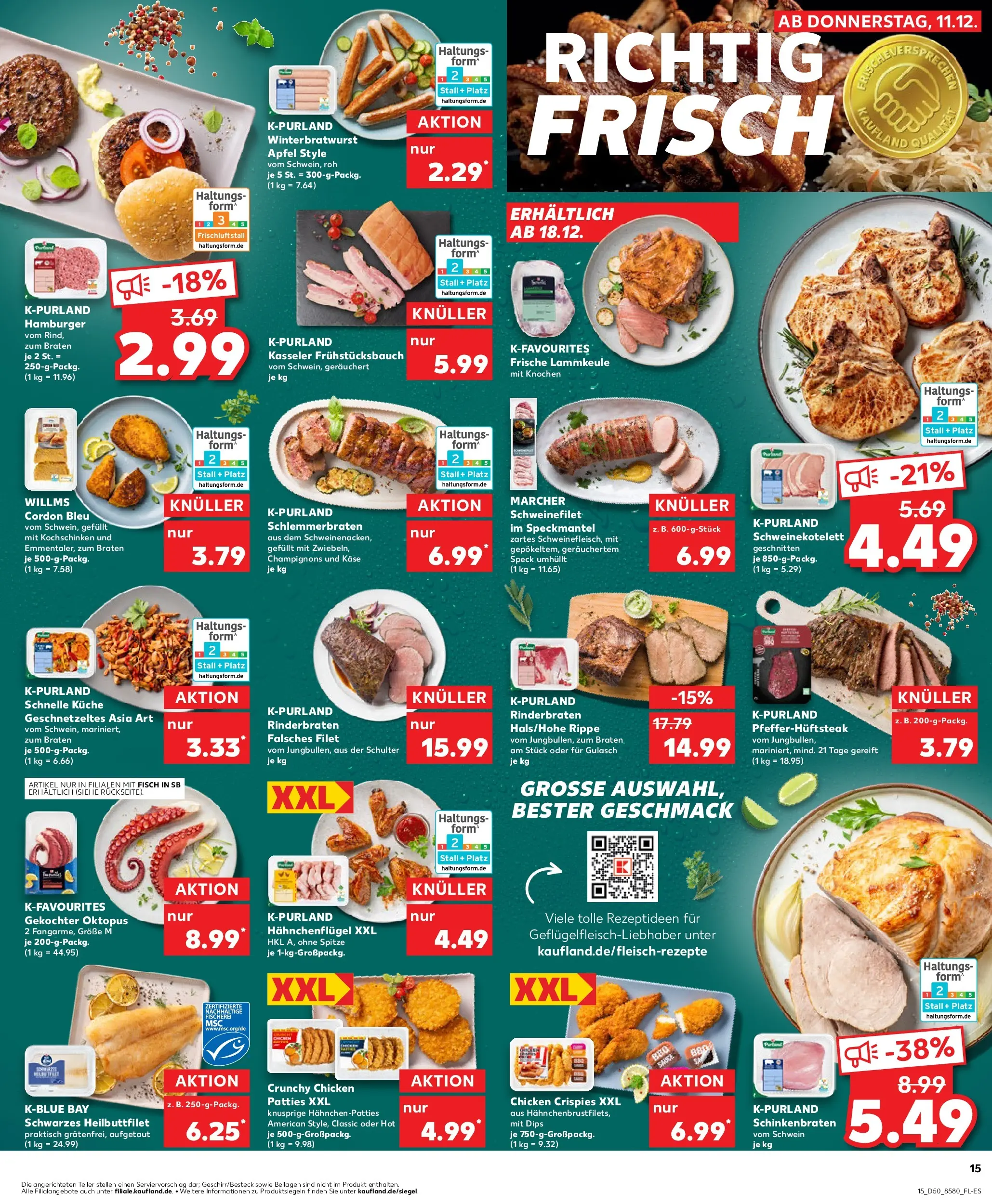Prospekt Kaufland ab 11.12.2025 » Angebote Online zum Blättern | Seite: 15 | Produkte: Lammkeule, Käse, Äpfel, Schweinefilet