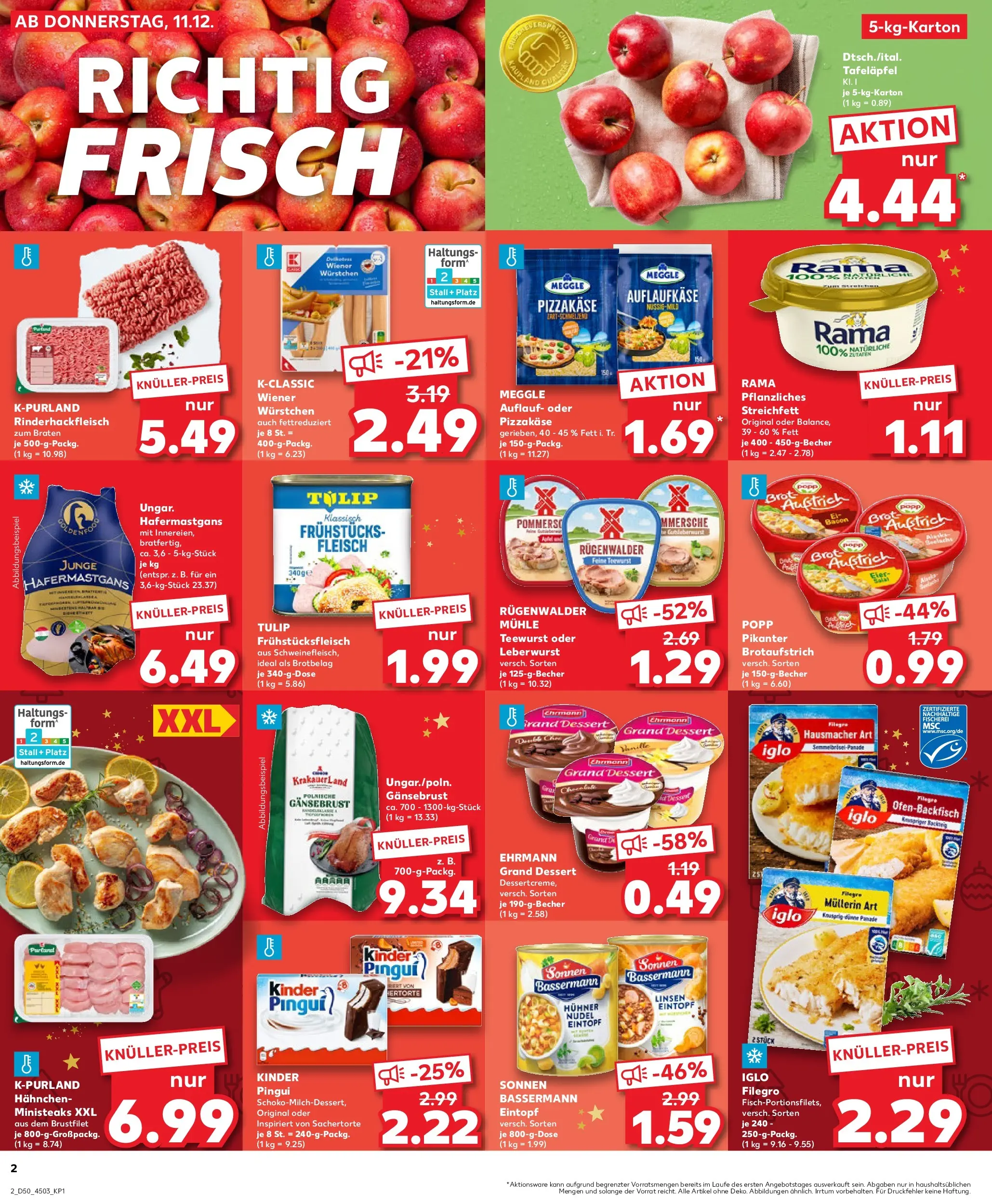 Prospekt Kaufland ab 11.12.2025 » Angebote Online zum Blättern | Seite: 2 | Produkte: Wiener wurstchen, Ehrmann grand dessert, Brot, Salat