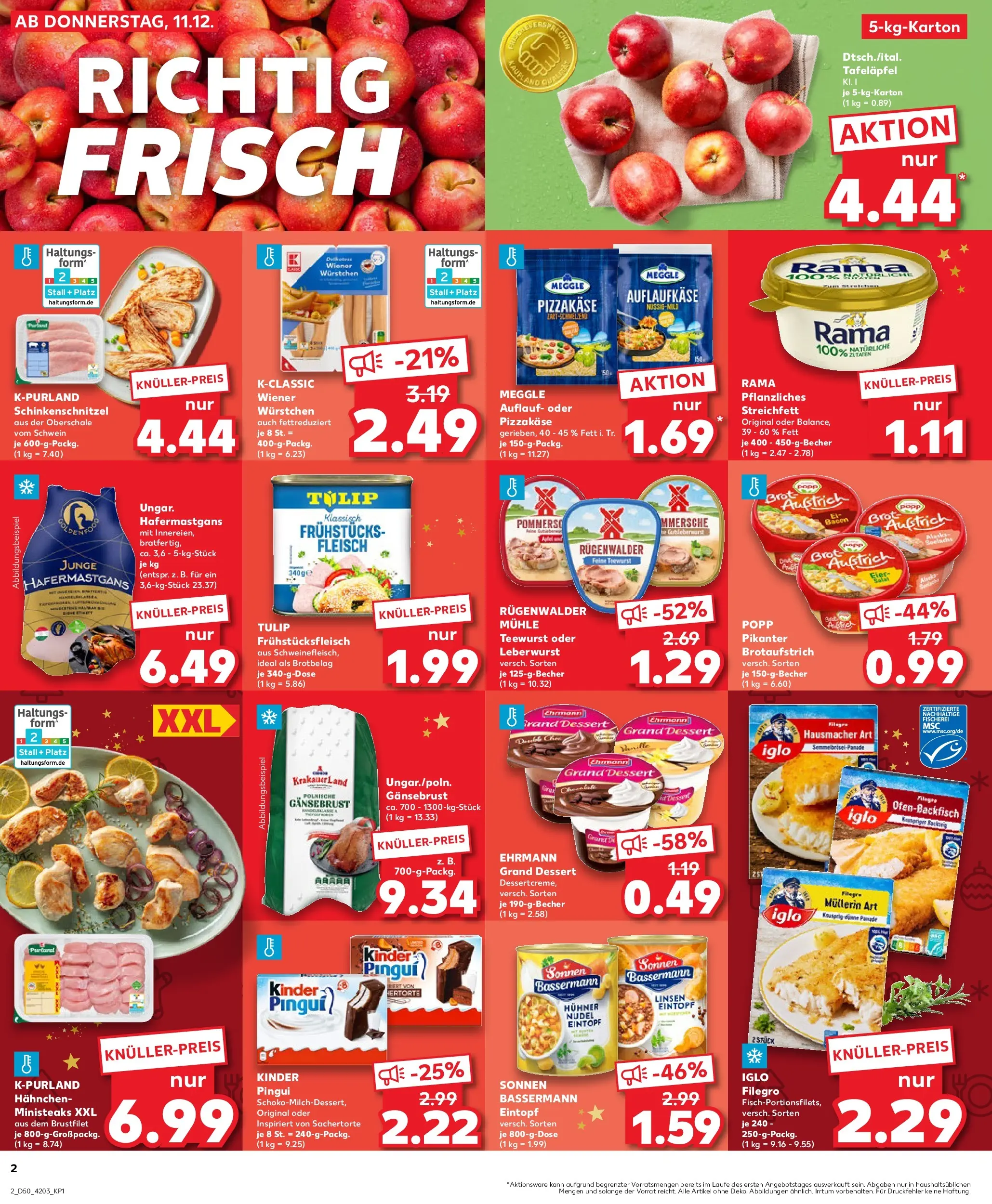 Prospekt Kaufland ab 10.12.2025 » Angebote Online zum Blättern | Seite: 2 | Produkte: Rama, Wiener wurstchen, Ehrmann grand dessert, Iglo