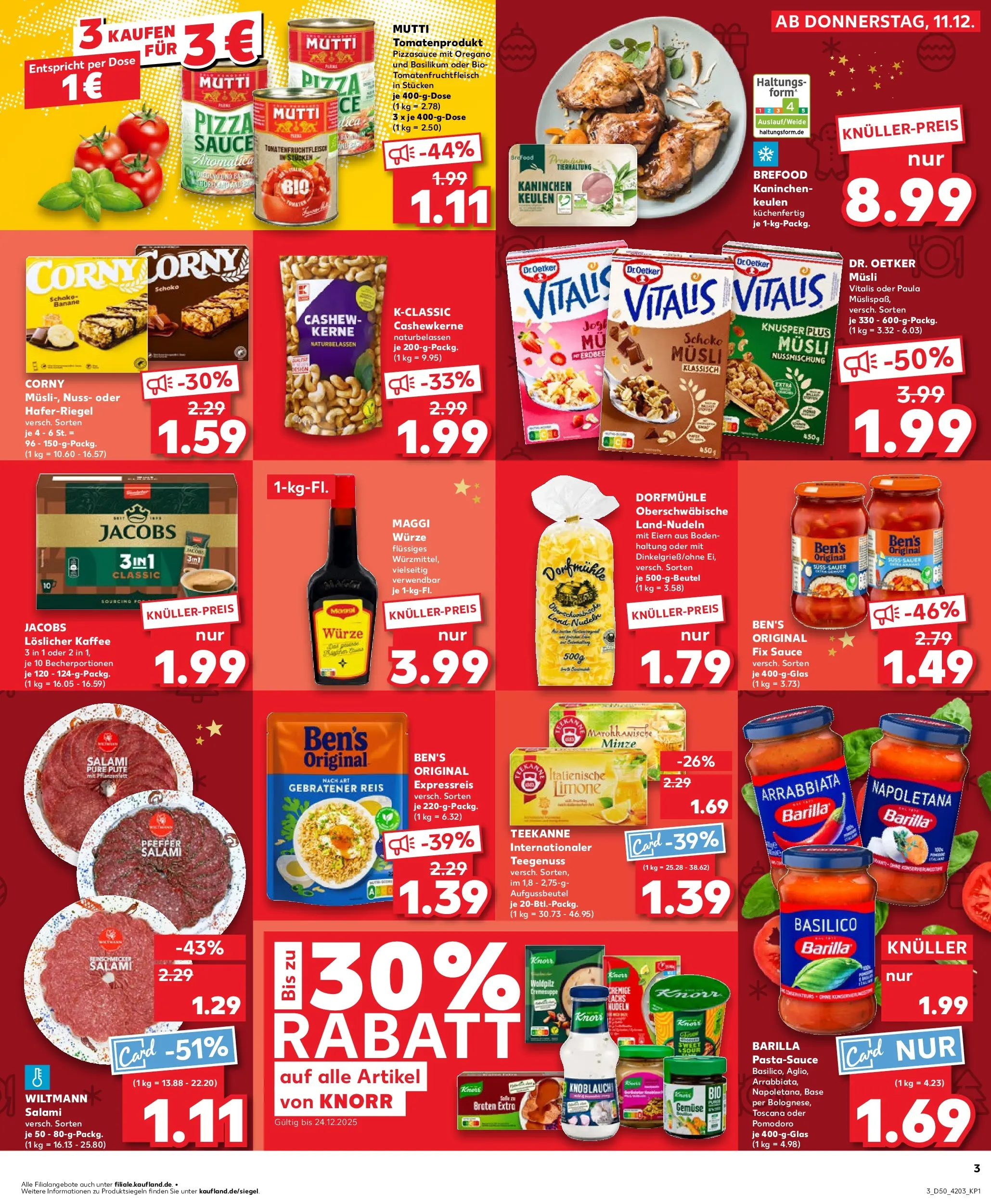 Prospekt Kaufland ab 10.12.2025 » Angebote Online zum Blättern | Seite: 3 | Produkte: Pute, Kaninchen, Knorr, Salami