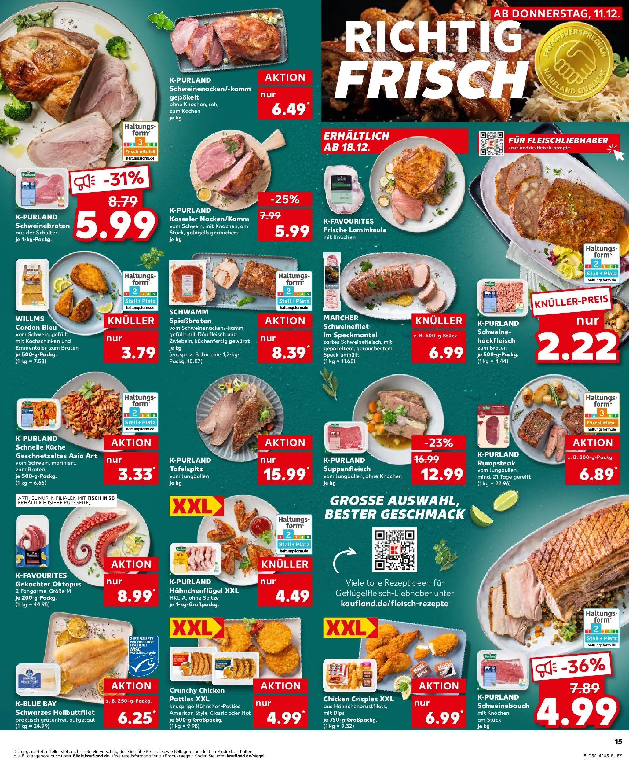 Prospekt Kaufland ab 10.12.2025 » Angebote Online zum Blättern | Seite: 15 | Produkte: Schweinebauch, Küche, Suppenfleisch, Hackfleisch