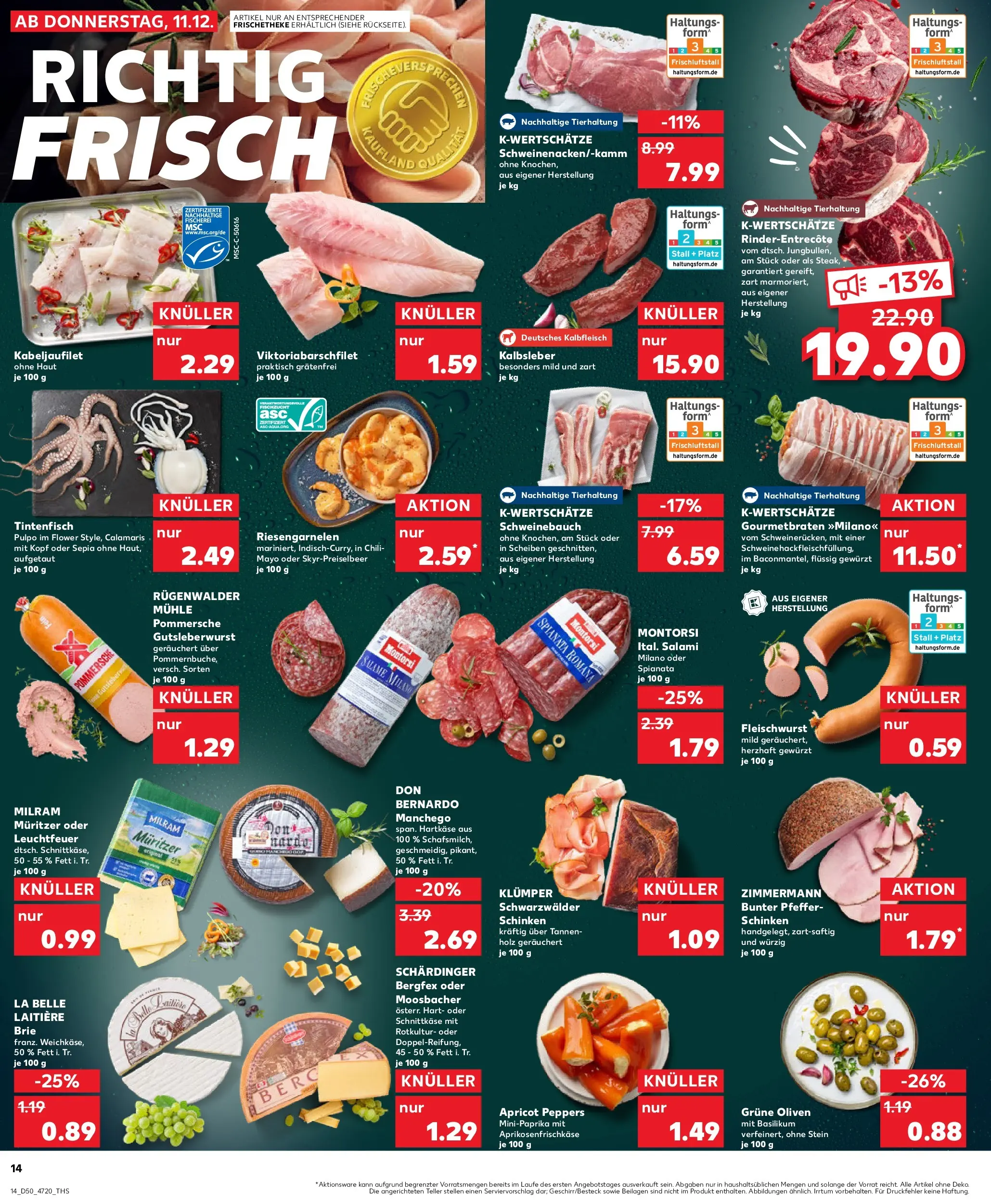 Prospekt Kaufland ab 11.12.2025 » Angebote Online zum Blättern | Seite: 14 | Produkte: Schweinebauch, Tintenfisch, Salami, Schinken