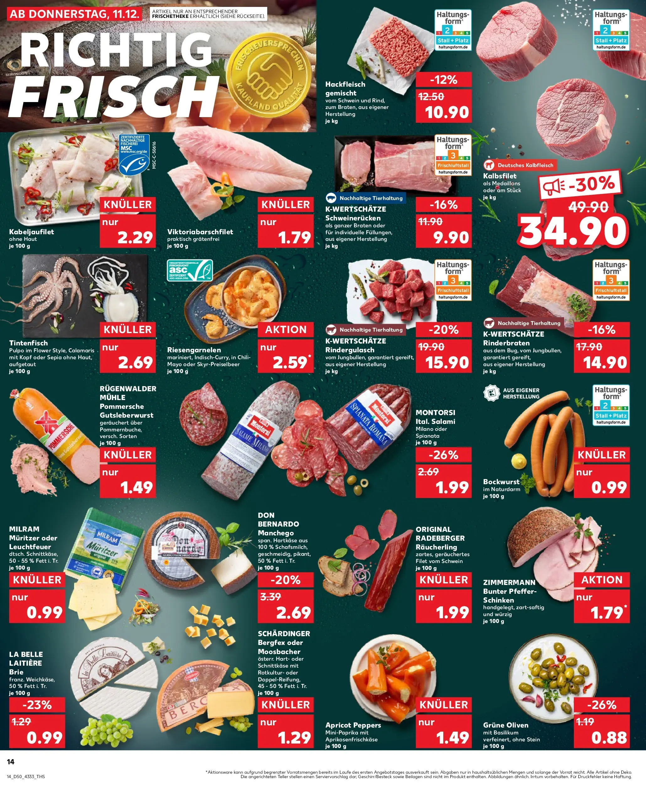 Prospekt Kaufland ab 11.12.2025 » Angebote Online zum Blättern | Seite: 14 | Produkte: Rindergulasch, Schweinerucken, Salami, Schinken