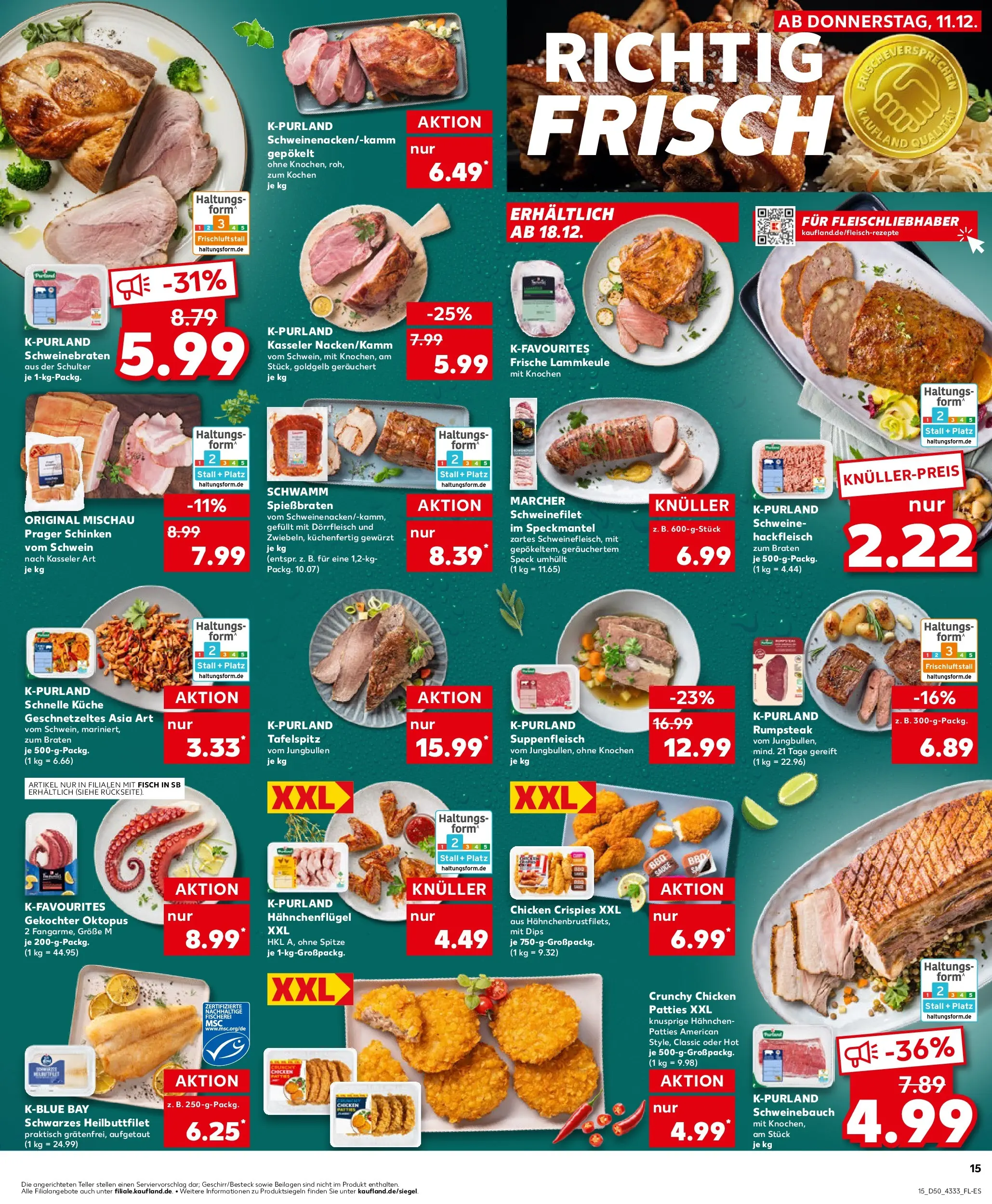 Prospekt Kaufland ab 11.12.2025 » Angebote Online zum Blättern | Seite: 15 | Produkte: Hahnchen, Schweinebauch, Suppenfleisch, Hackfleisch