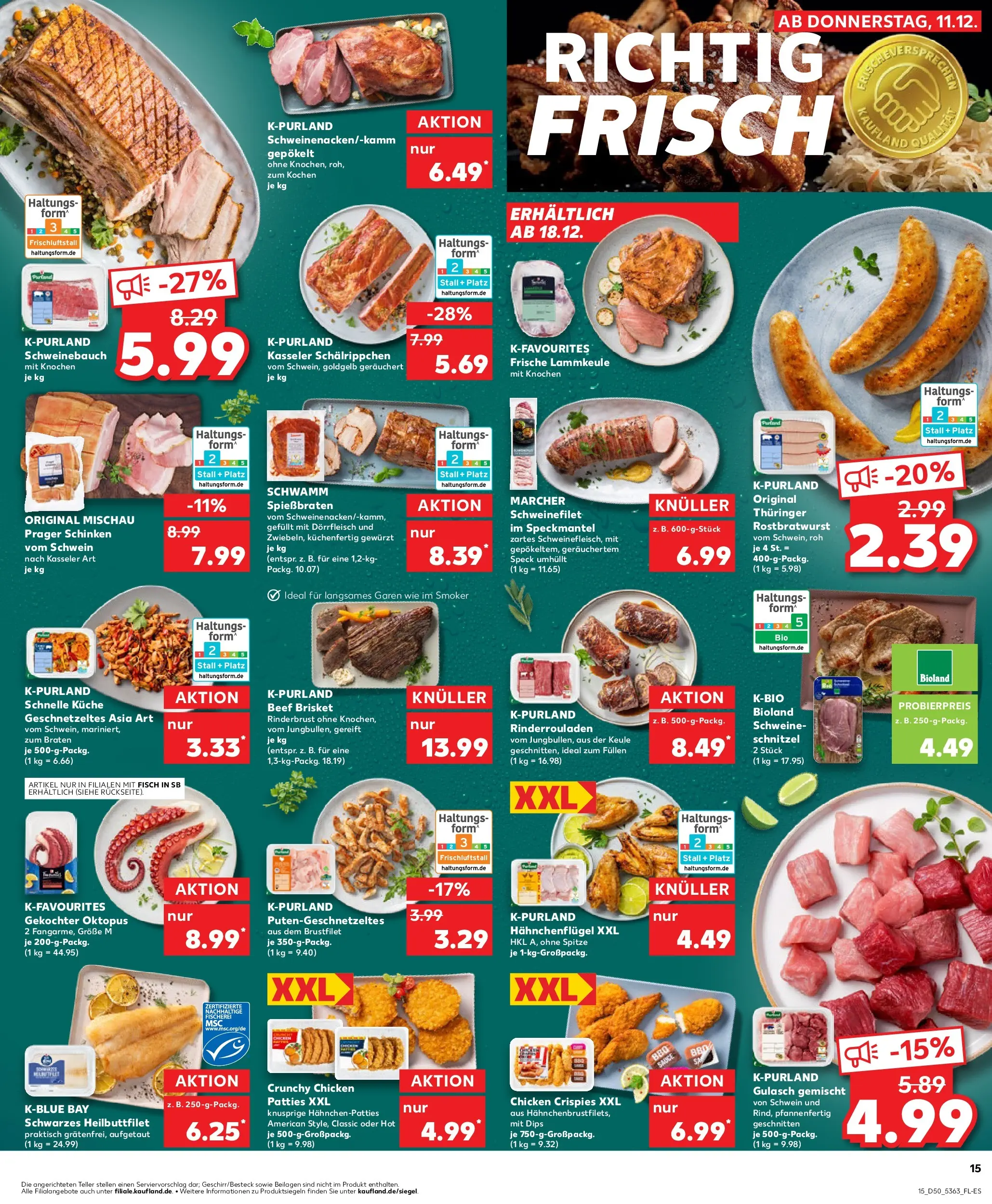 Prospekt Kaufland ab 11.12.2025 » Angebote Online zum Blättern | Seite: 15 | Produkte: Lammkeule, Schweinebauch, Schweinefilet, Schinken