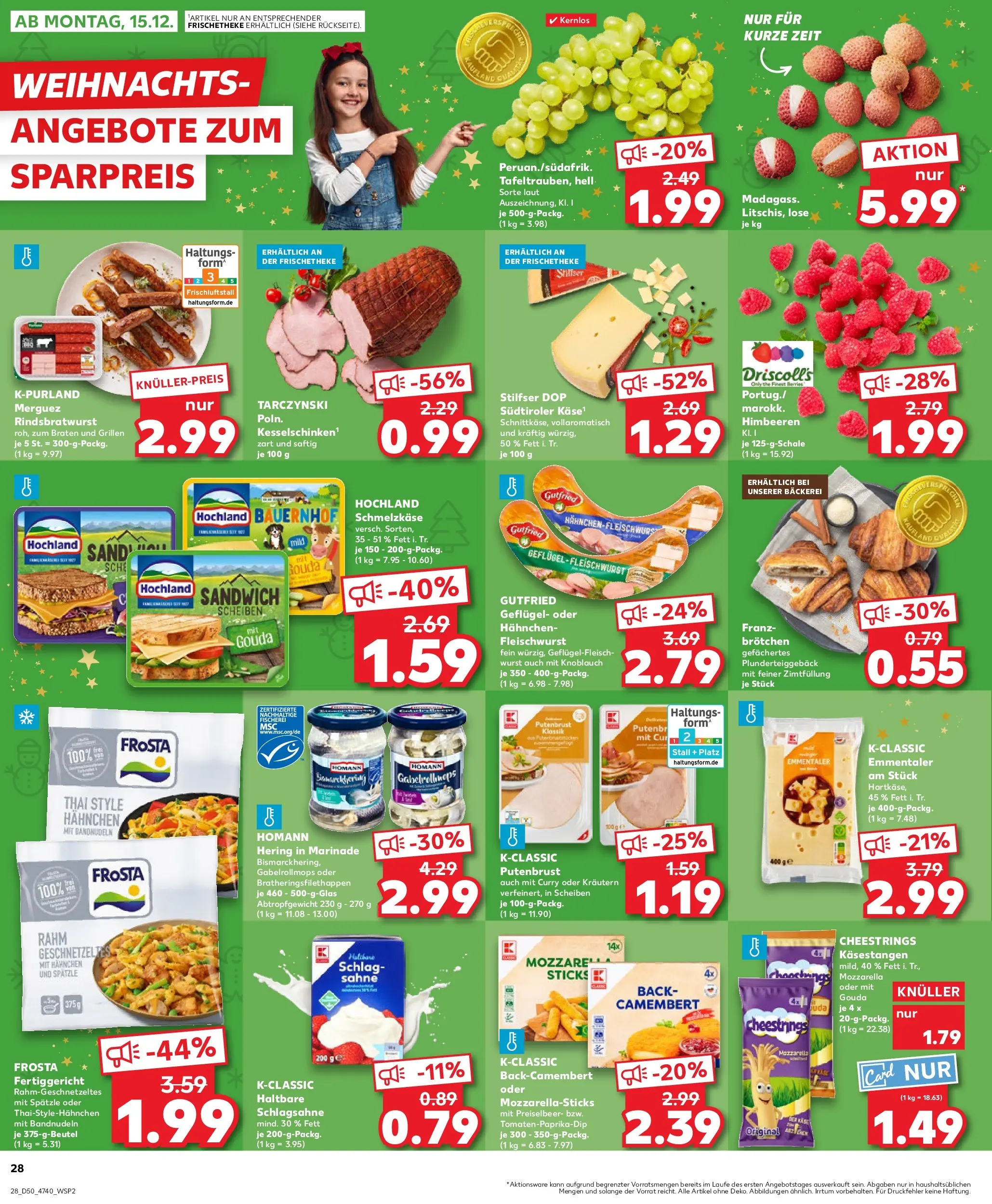 Prospekt Kaufland ab 11.12.2025 » Angebote Online zum Blättern | Seite: 28 | Produkte: Hahnchen, Schlagsahne, Gouda, Wurst