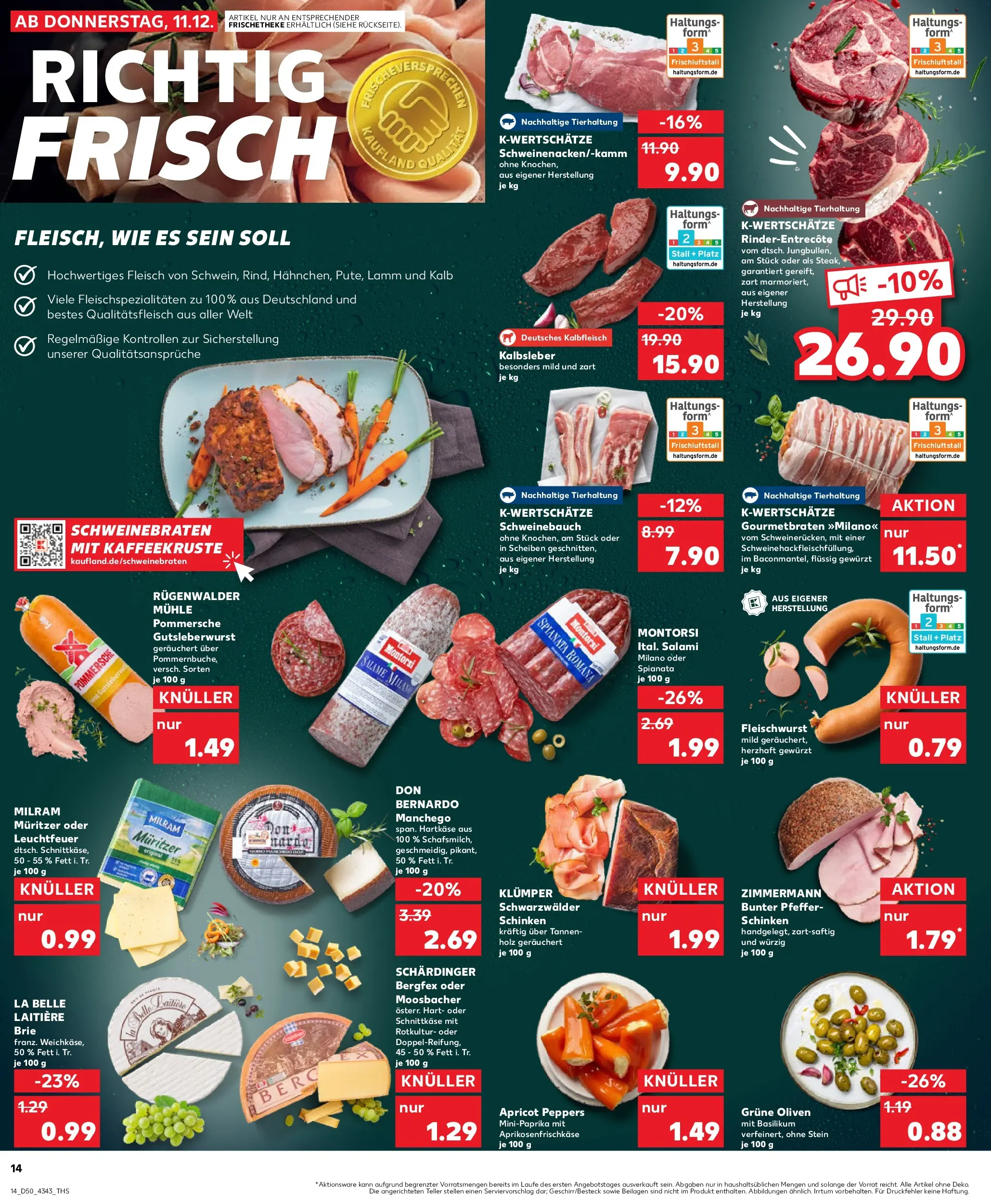 Prospekt Kaufland ab 11.12.2025 » Angebote Online zum Blättern | Seite: 14 | Produkte: Mühle, Kalbsleber, Pfeffer, Schinken