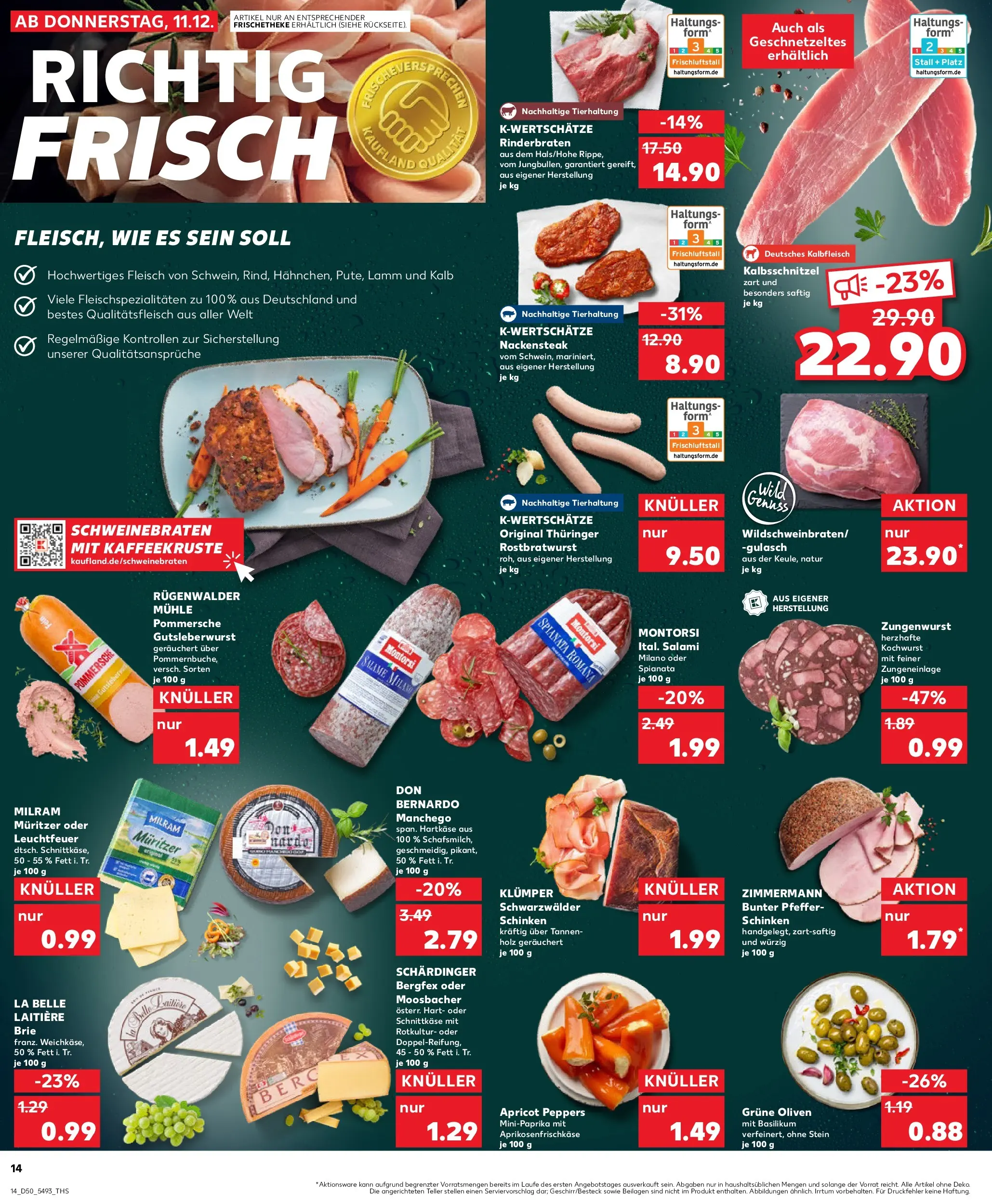 Prospekt Kaufland ab 11.12.2025 » Angebote Online zum Blättern | Seite: 14 | Produkte: Rinderbraten, Pfeffer, Salami, Steak