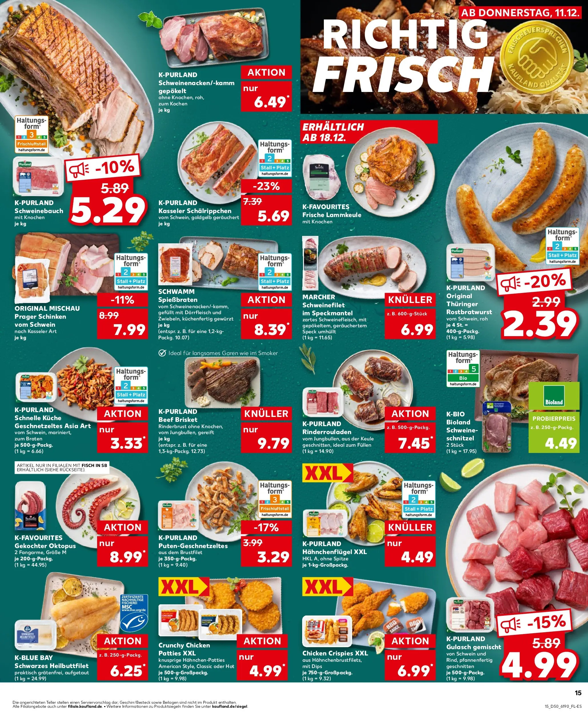 Prospekt Kaufland ab 11.12.2025 » Angebote Online zum Blättern | Seite: 15 | Produkte: Lammkeule, Schnitzel, Schweinefilet, Gulasch
