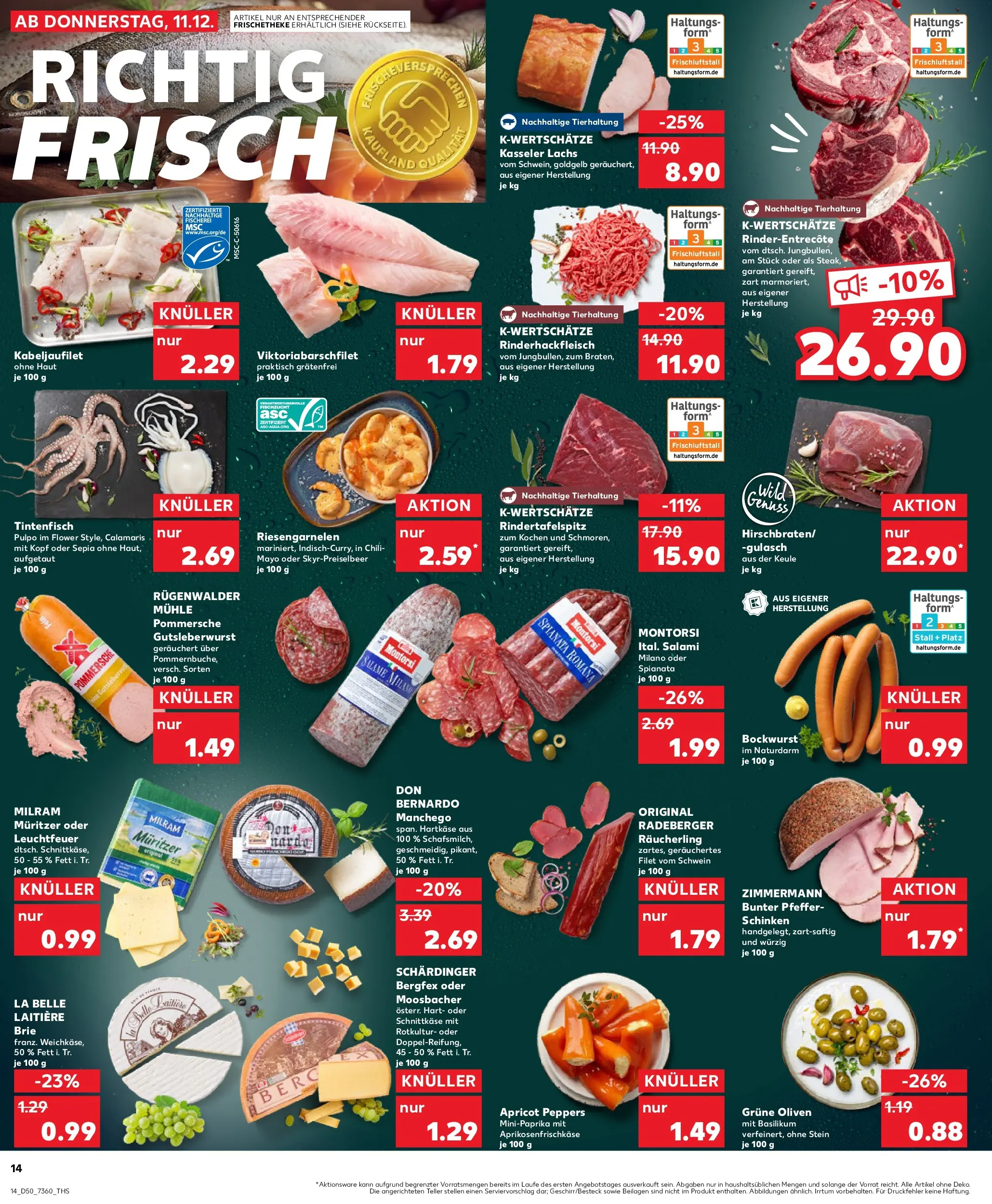 Prospekt Kaufland ab 11.12.2025 » Angebote Online zum Blättern | Seite: 14 | Produkte: Bockwurst, Tintenfisch, Lachs, Milram