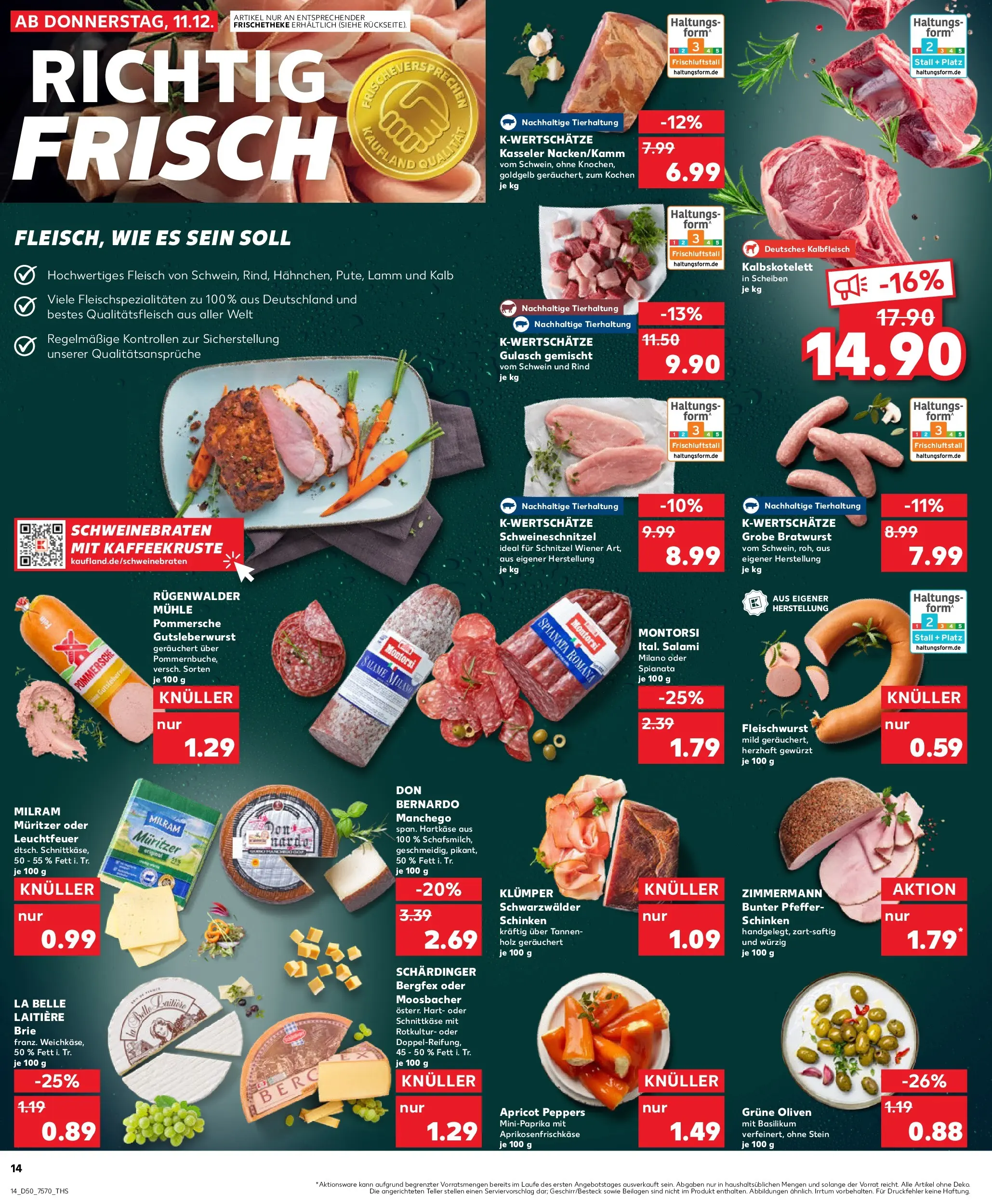 Prospekt Kaufland ab 11.12.2025 » Angebote Online zum Blättern | Seite: 14 | Produkte: Schnitzel, Pfeffer, Salami, Fleisch