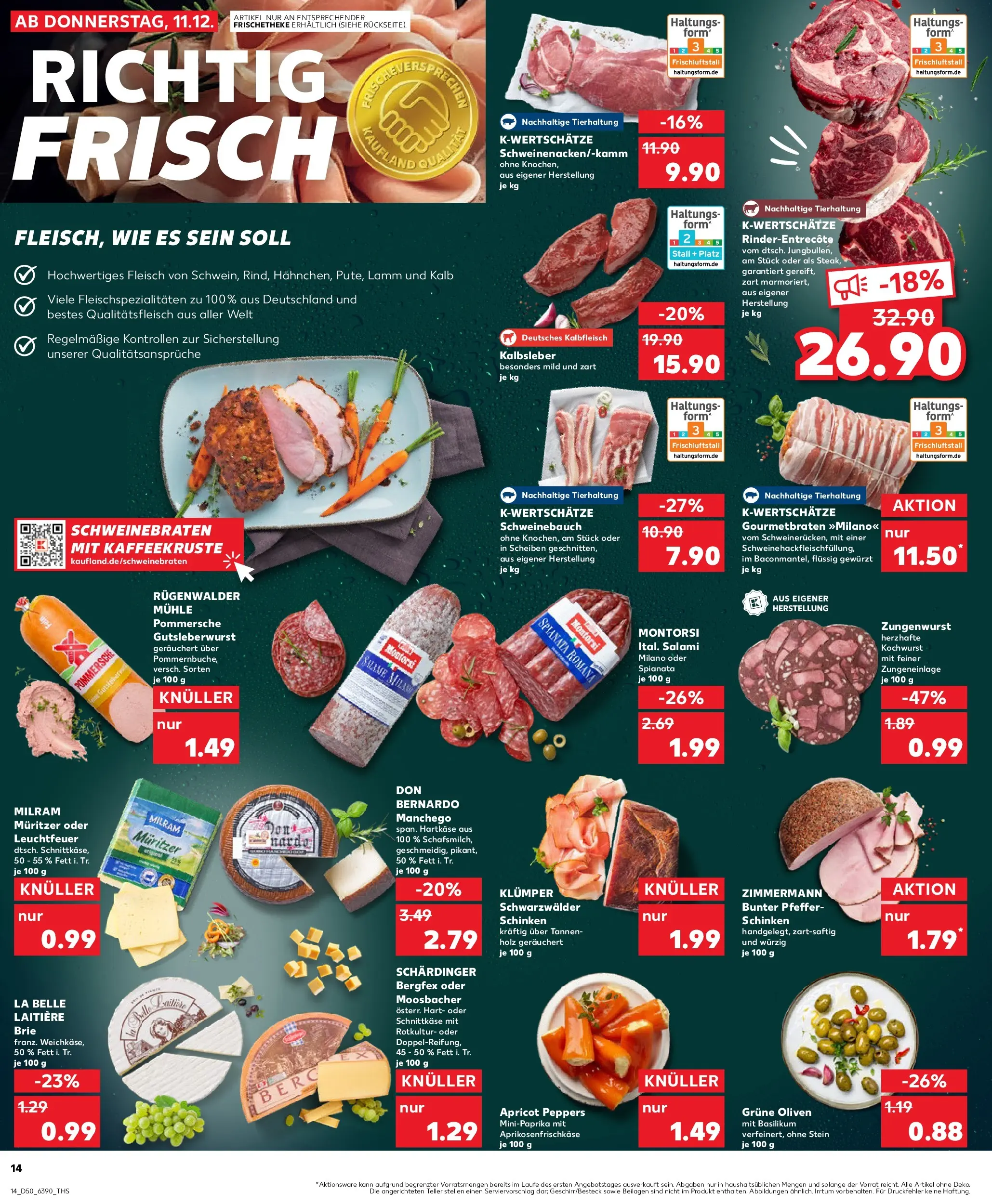 Prospekt Kaufland ab 11.12.2025 » Angebote Online zum Blättern | Seite: 14 | Produkte: Schweinebauch, Kalbsleber, Pfeffer, Fleisch
