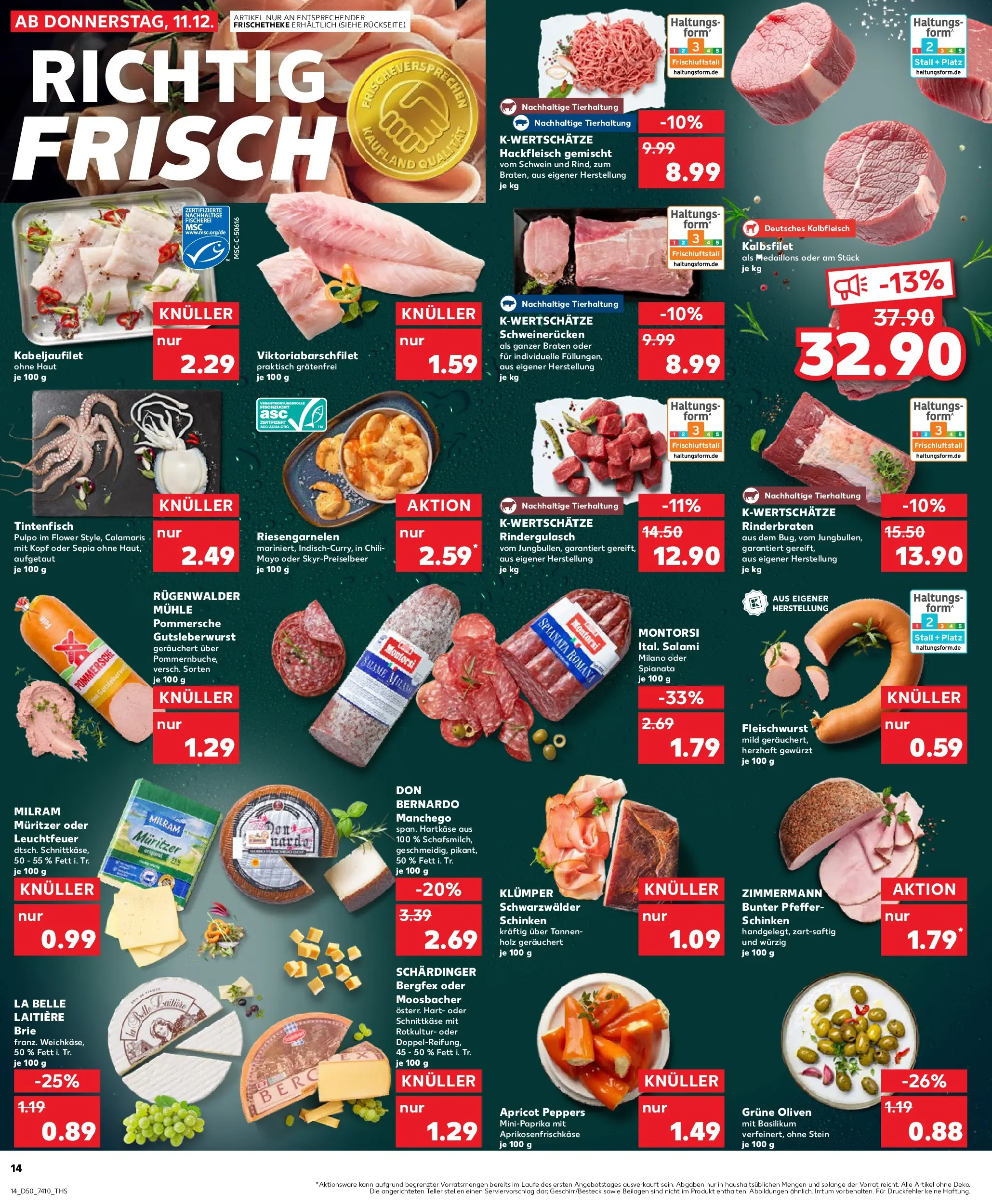 Prospekt Kaufland ab 11.12.2025 » Angebote Online zum Blättern | Seite: 14 | Produkte: Tintenfisch, Milram, Pfeffer, Schinken