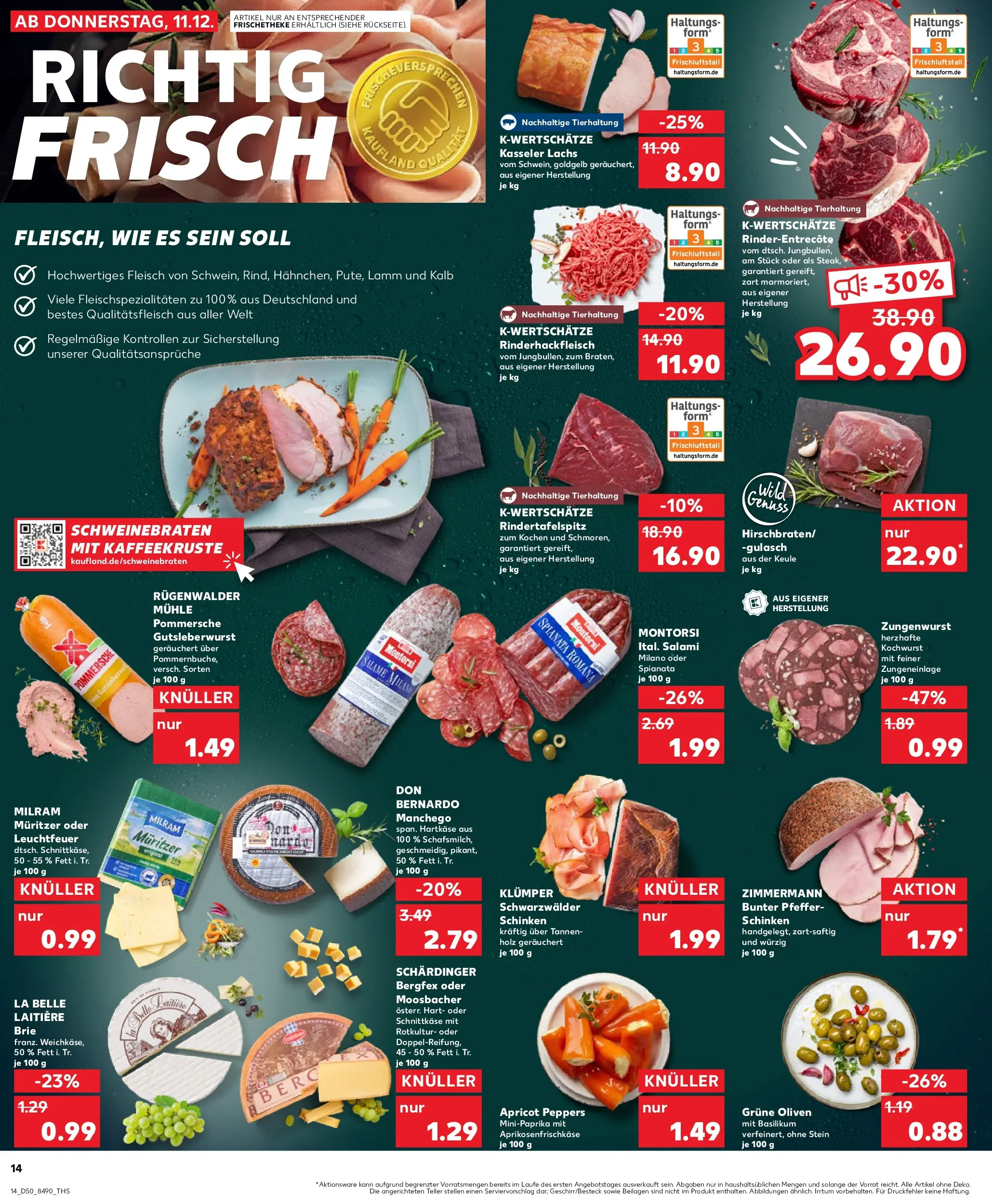 Prospekt Kaufland ab 11.12.2025 » Angebote Online zum Blättern | Seite: 14 | Produkte: Lachs, Milram, Gulasch, Schinken