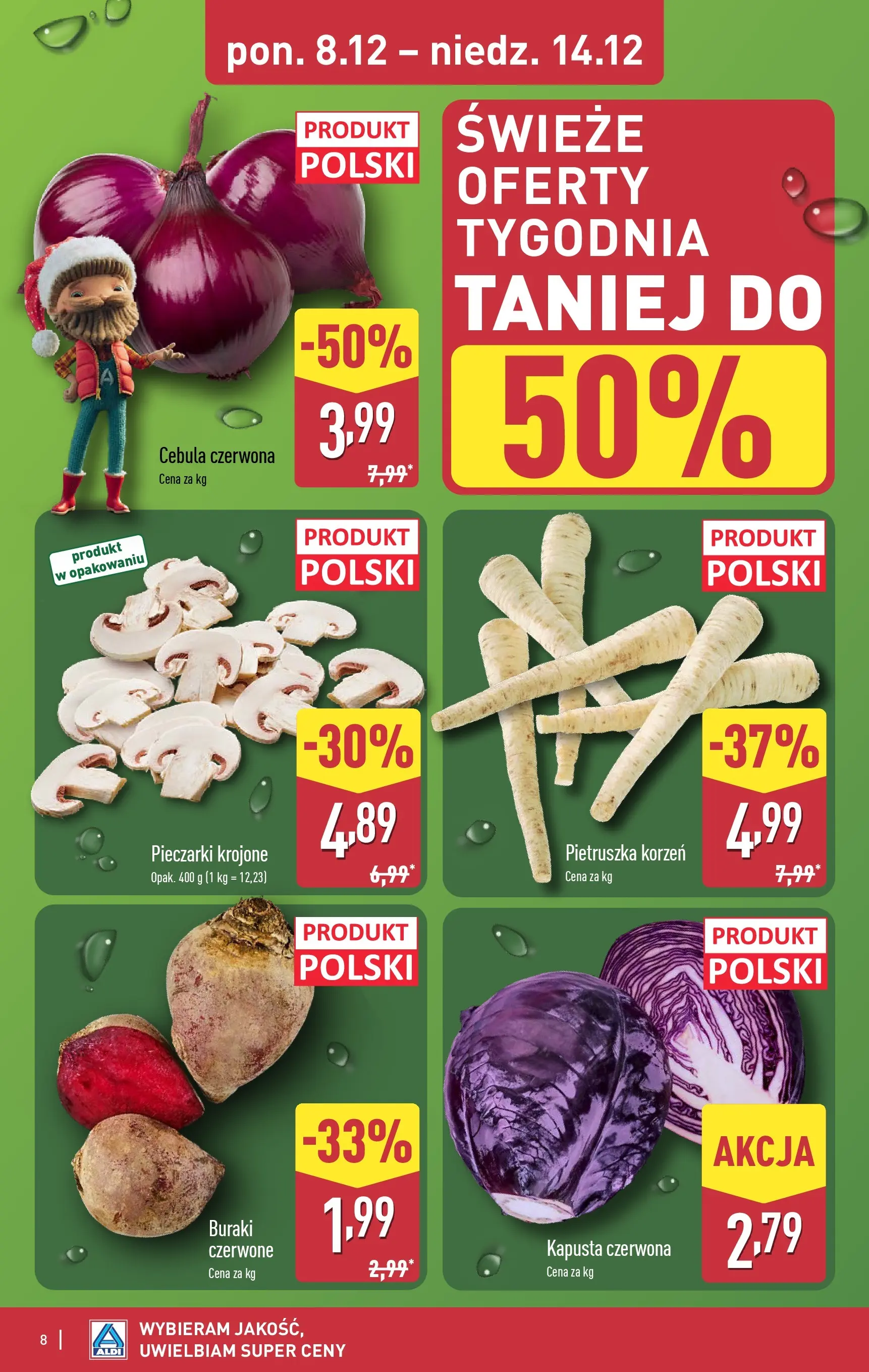 Aldi - Dodatkowe promocje na weekend w ALDI od 10.12.2025 - Ulotka PDF, promocje | Strona: 8 | Produkty: Kapusta, Pietruszka, Pieczarki, Buraki
