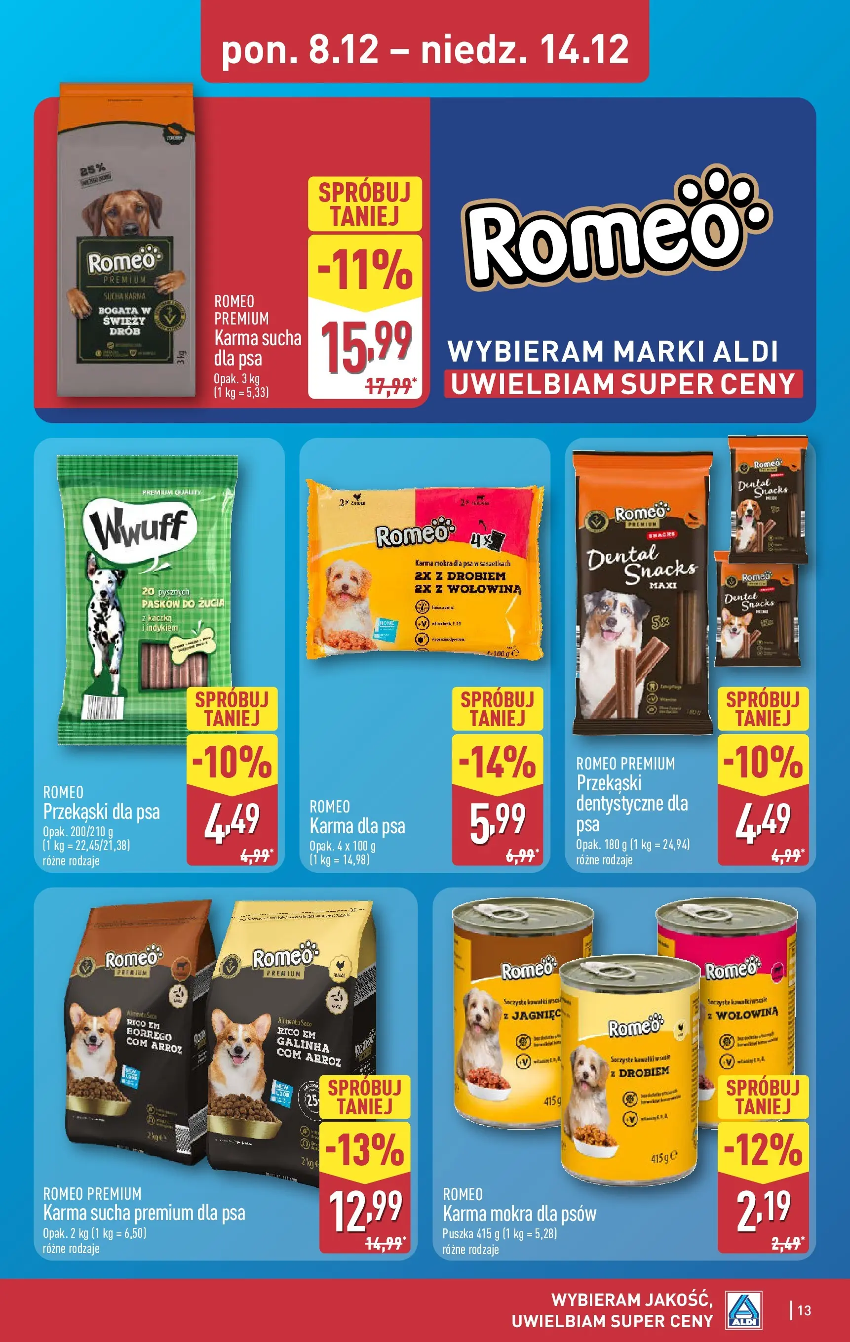 Aldi - Dodatkowe promocje na weekend w ALDI od 10.12.2025 - Ulotka PDF, promocje | Strona: 13 | Produkty: Kaczka, Karma dla psa, Wołowina