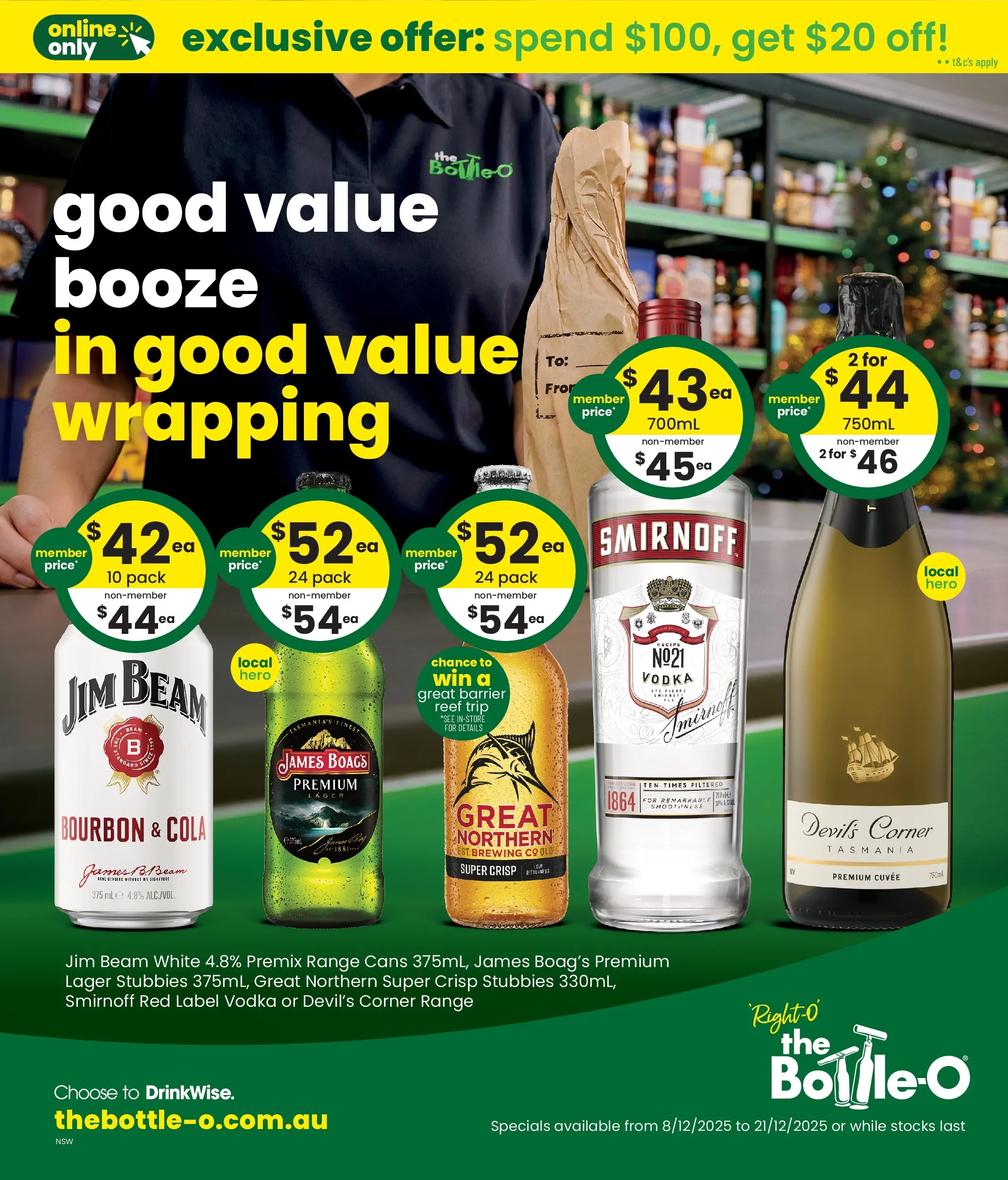 The Bottle-O - Good Value Booze, In Good Value Wrapping 08/12 - 07/12/2025 > weekly / monthly specials | Page: 1 | Products: Bourbon, Vodka