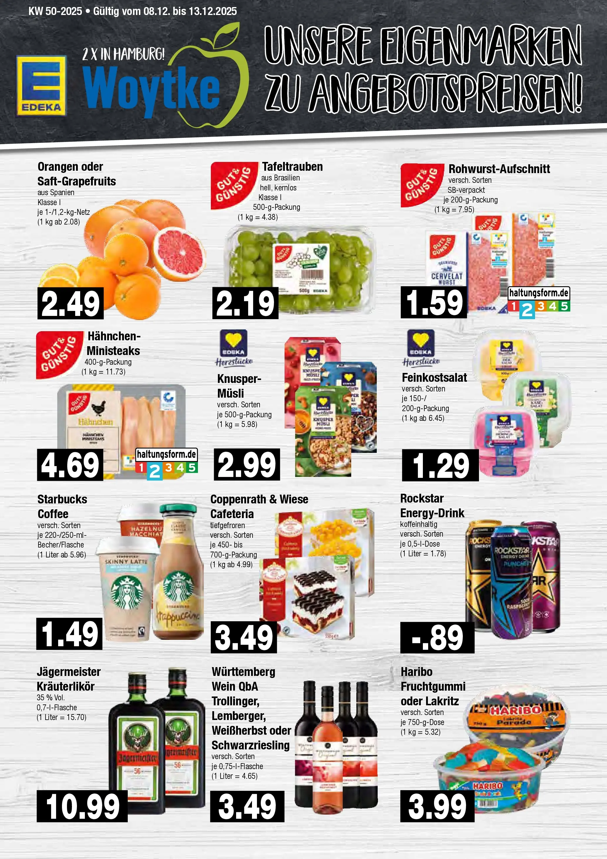 Edeka prospekt Hamburg	 (ab 07.12.2025) » Angebote Online | Seite: 9 | Produkte: Starbucks, Orangen, Jägermeister, Wurst
