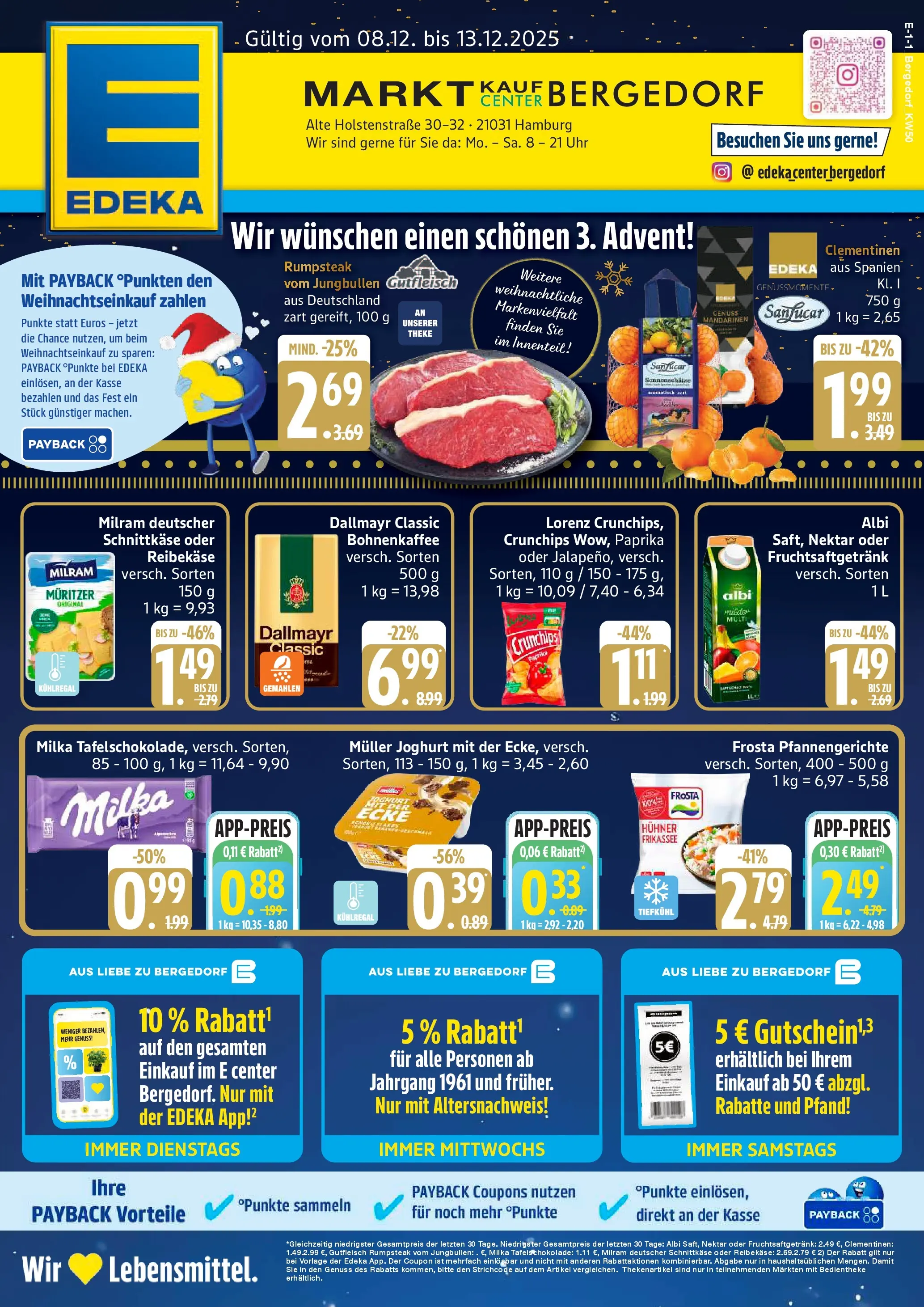Edeka prospekt Hamburg	 (ab 07.12.2025) » Angebote Online | Seite: 1 | Produkte: Rumpsteak, Joghurt, Mandarinen, Milram