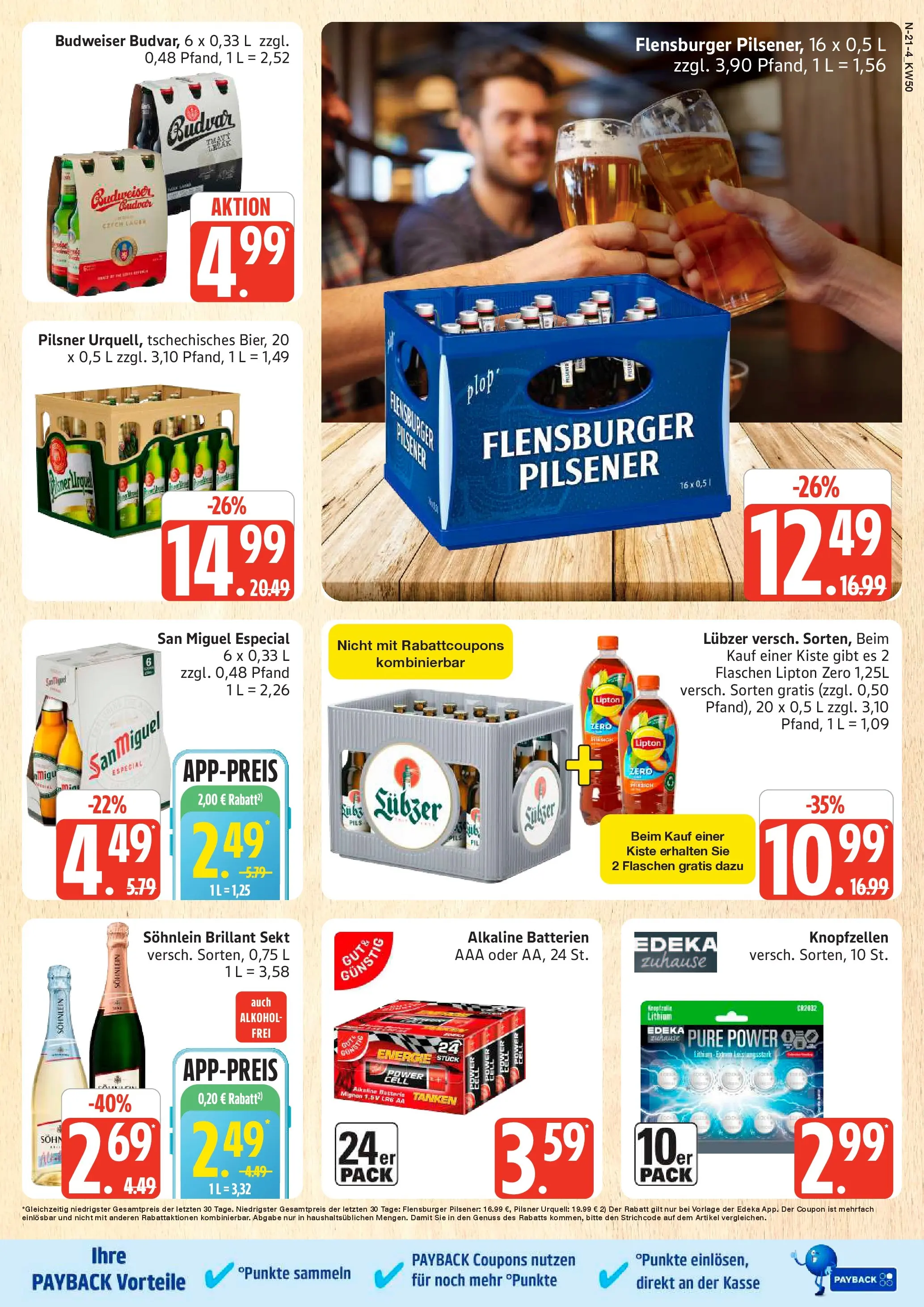 Edeka prospekt Rostock	 (ab 07.12.2025) » Angebote Online | Seite: 21 | Produkte: Batterien, Sekt, Budweiser, Lubzer