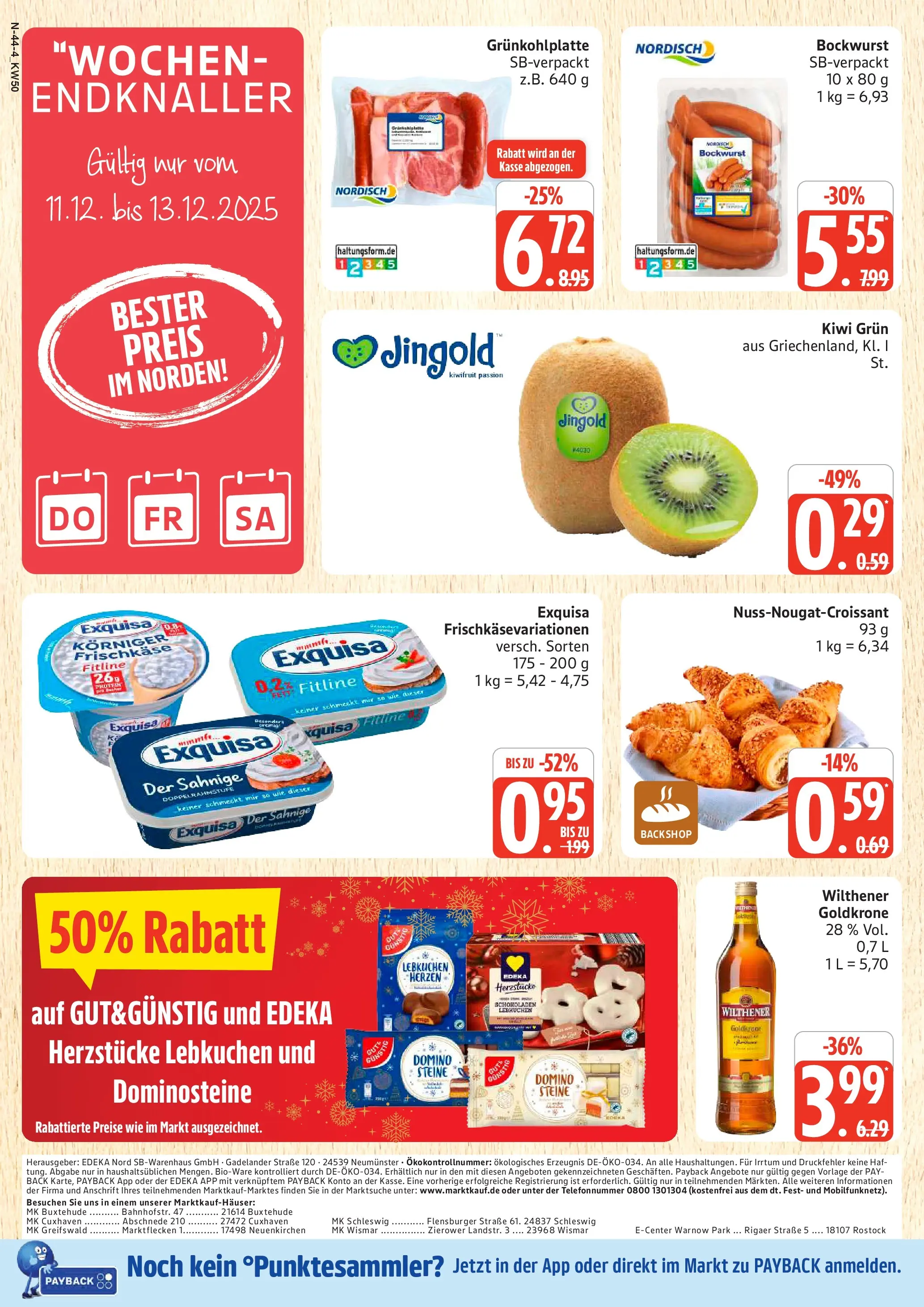Marktkauf - Marktkauf: Wochenangebote (ab 08.12.2025) » Angebote online | Seite: 44 | Produkte: Bockwurst, Wilthener, Flensburger, Kiwi