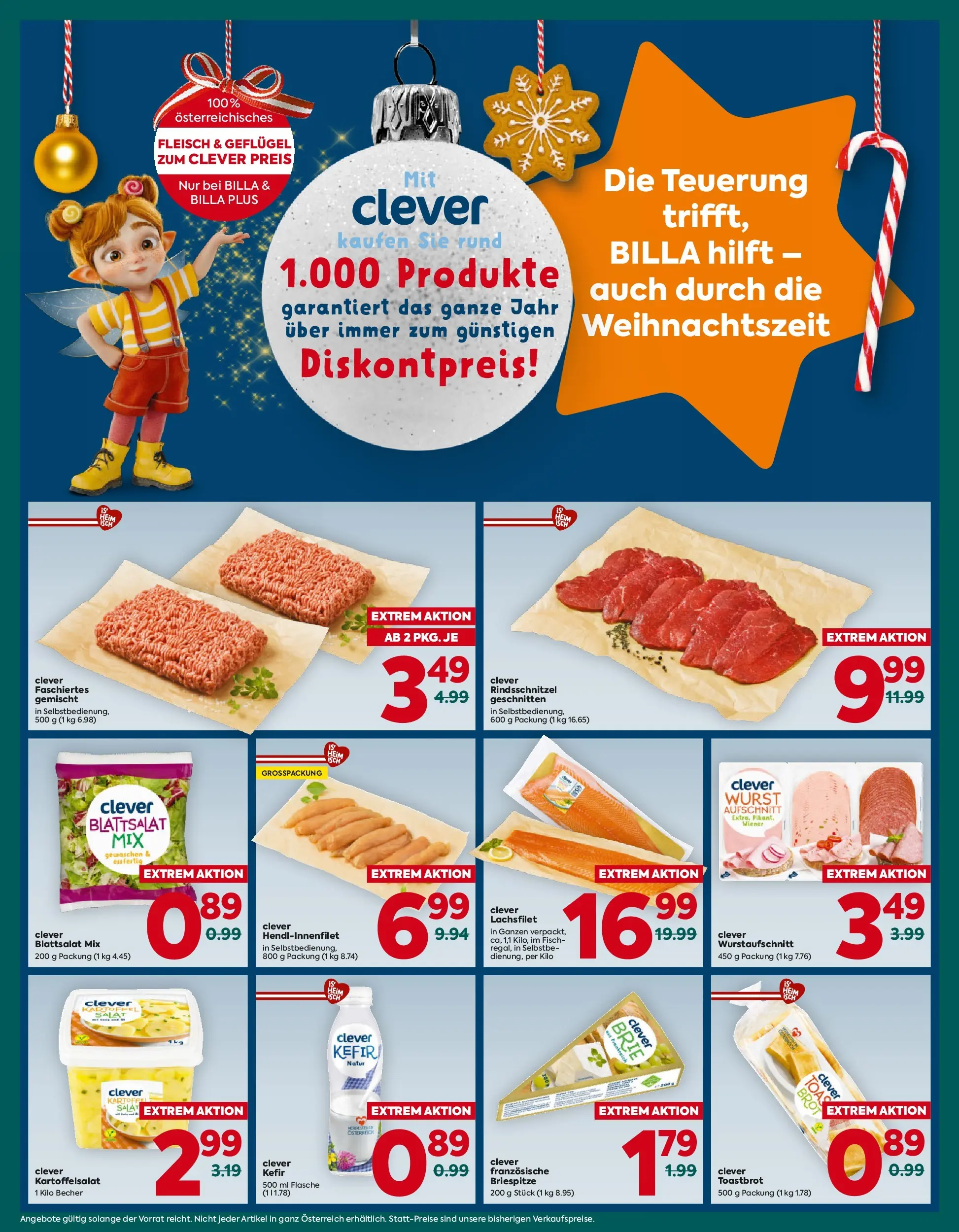 Billa Plus Clever von 11.12.2025 - Aktuelle Angebote | Seite: 1 | Produkte: Salat, Brot, Fisch