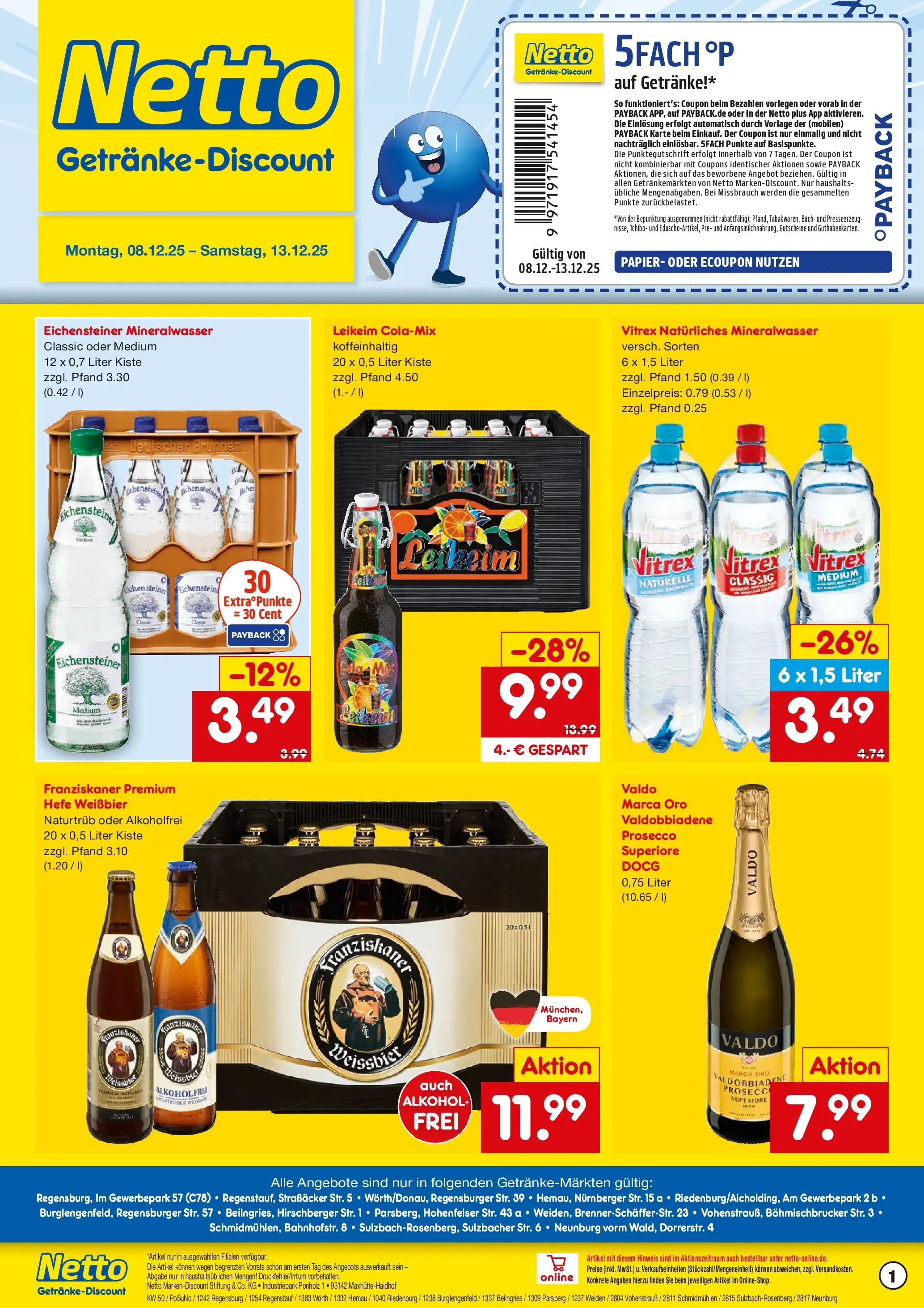 Netto Marken-Discount prospekt Burglengenfeld	 (ab 07.12.2025) » Angebote | Seite: 1 | Produkte: Franziskaner, Weißbier, Mineralwasser, Hefe weissbier