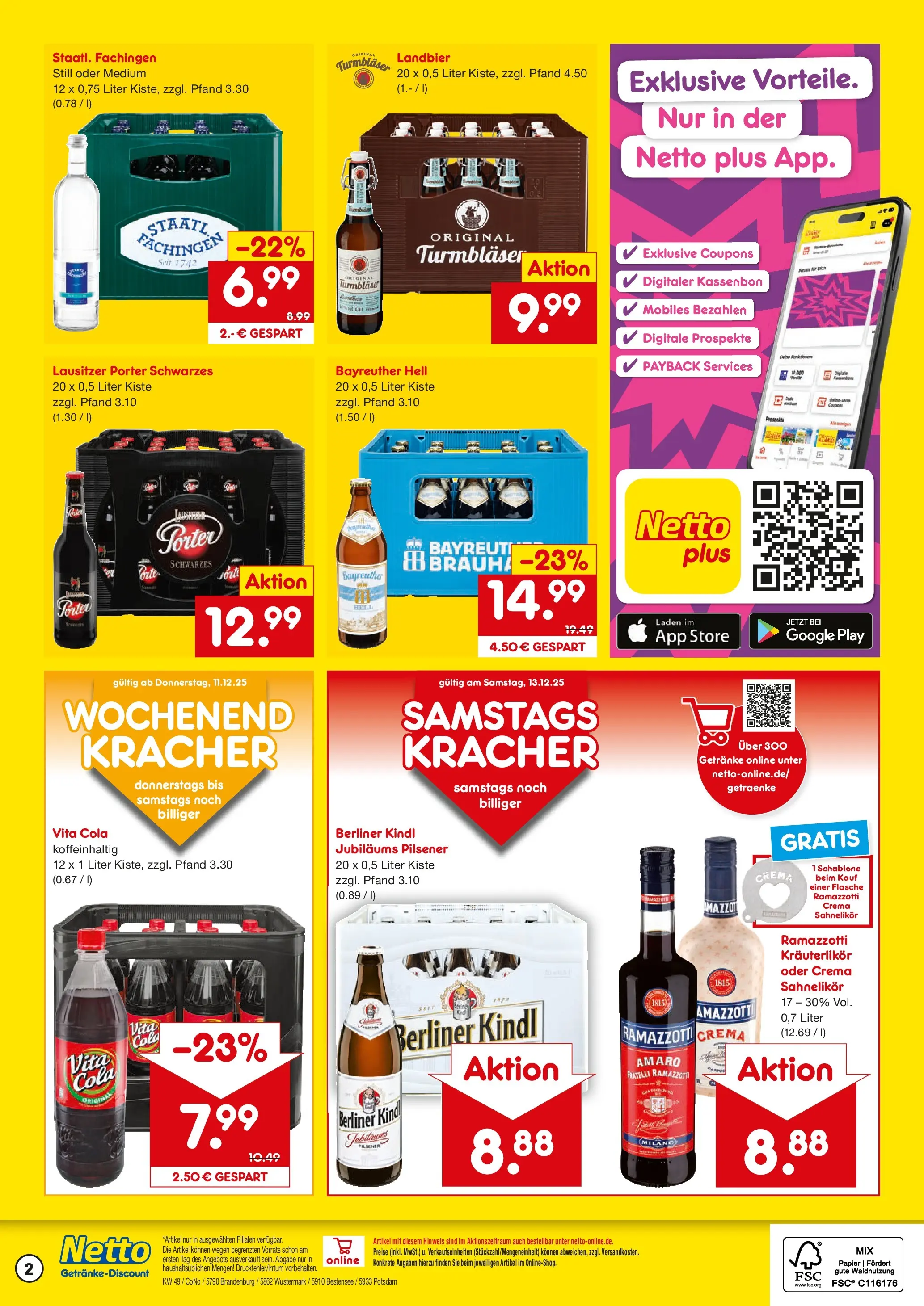 Netto Marken-Discount prospekt Potsdam	 (ab 07.12.2025) » Angebote | Seite: 2 | Produkte: Berliner, Bayreuther hell, Cola, Ramazzotti crema
