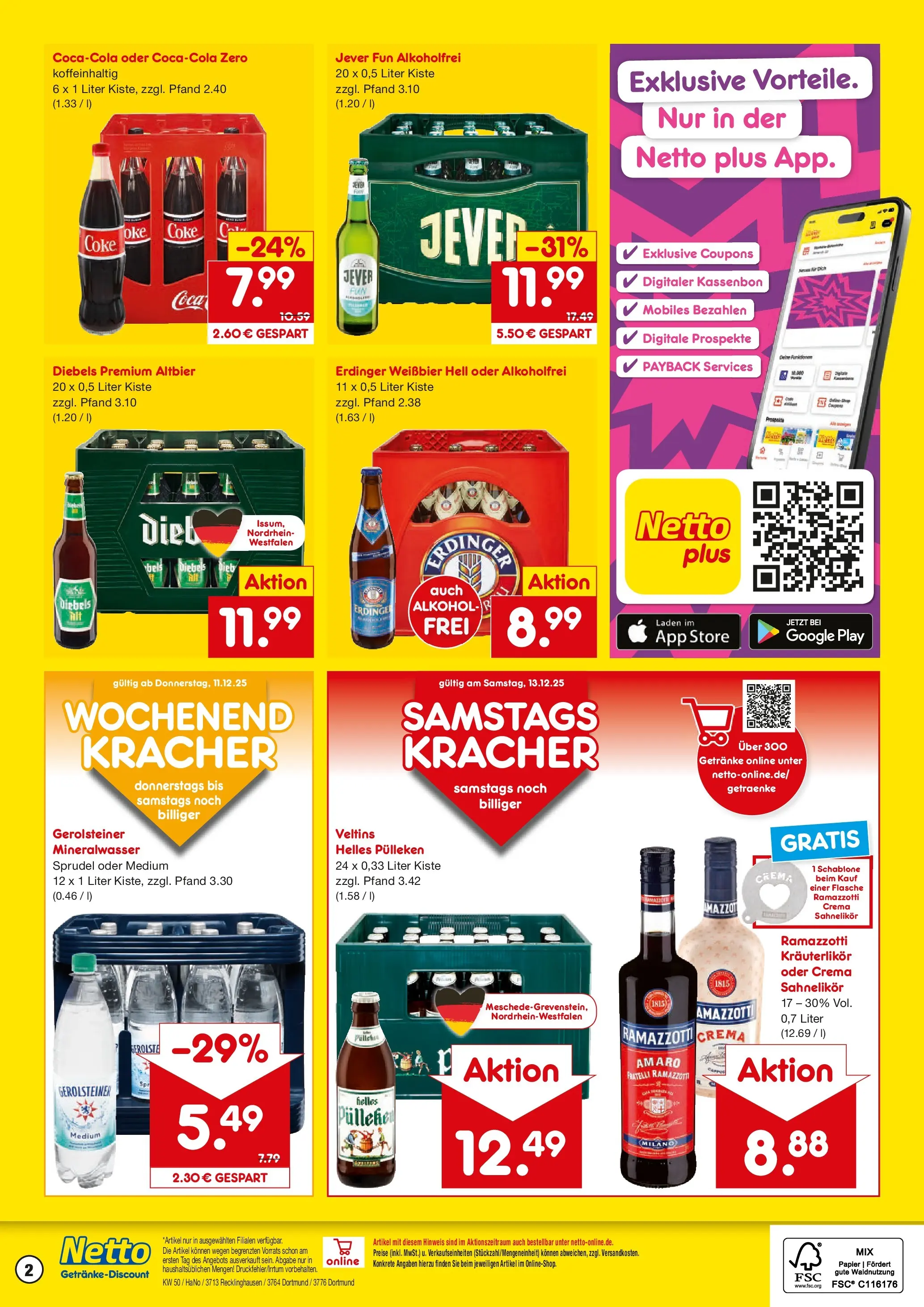 Netto Marken-Discount prospekt Dortmund	 (ab 07.12.2025) » Angebote | Seite: 2 | Produkte: Helles pulleken, Mineralwasser, Jever, Ramazzotti